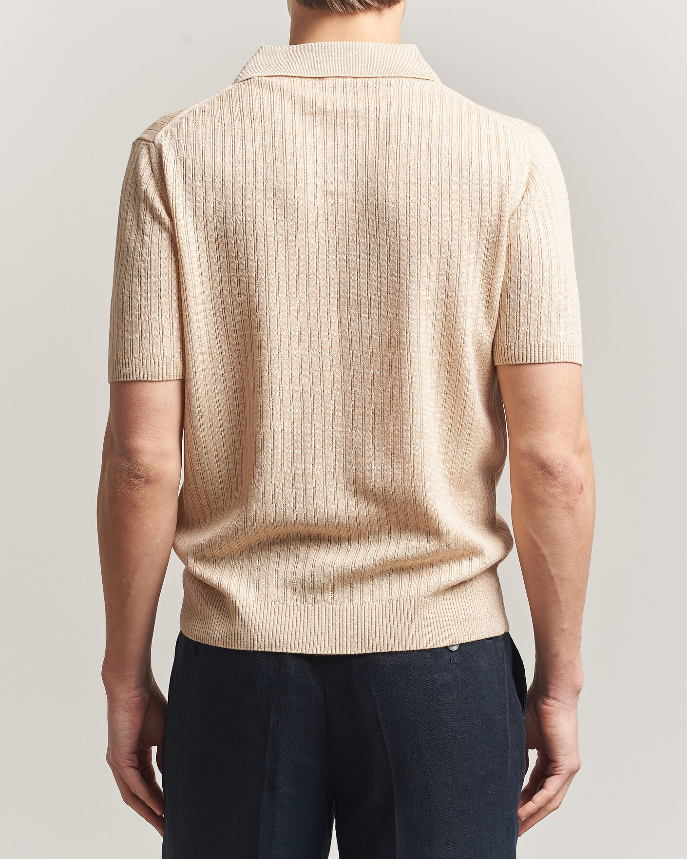 Mies | Pikeet | Stenströms | Linen/Merino Structured Polo Beige
