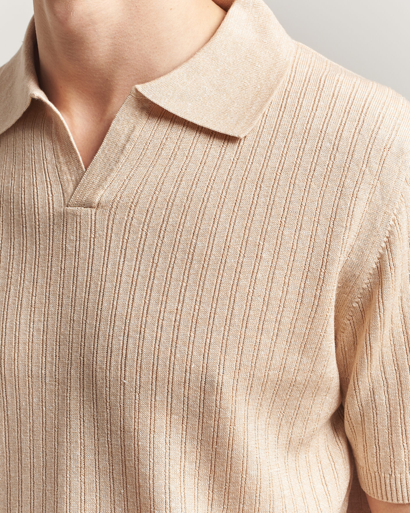 Mies | Pikeet | Stenströms | Linen/Merino Structured Polo Beige