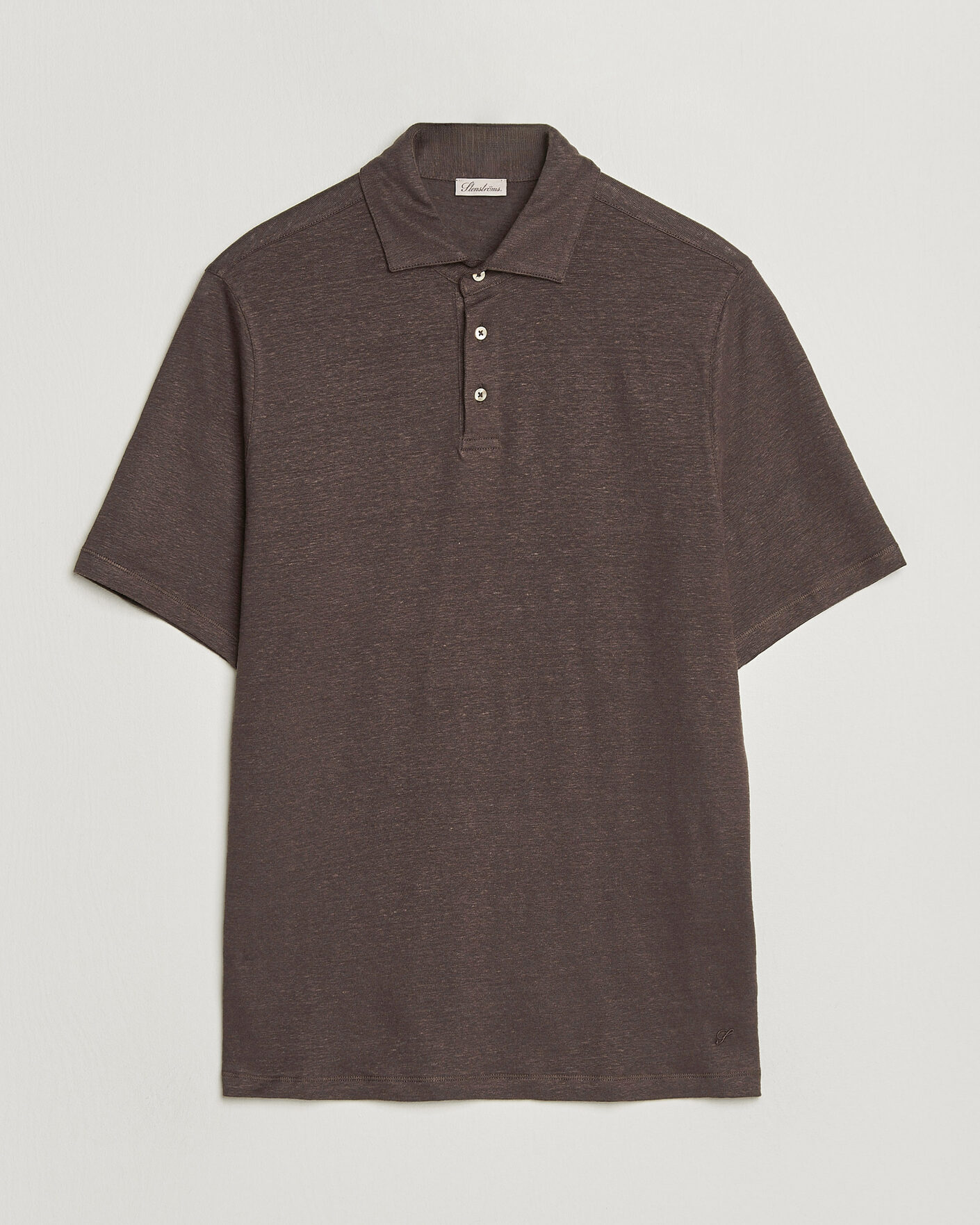 Mies | Pikeet | Stenströms | Linen Polo Shirt Dark Brown