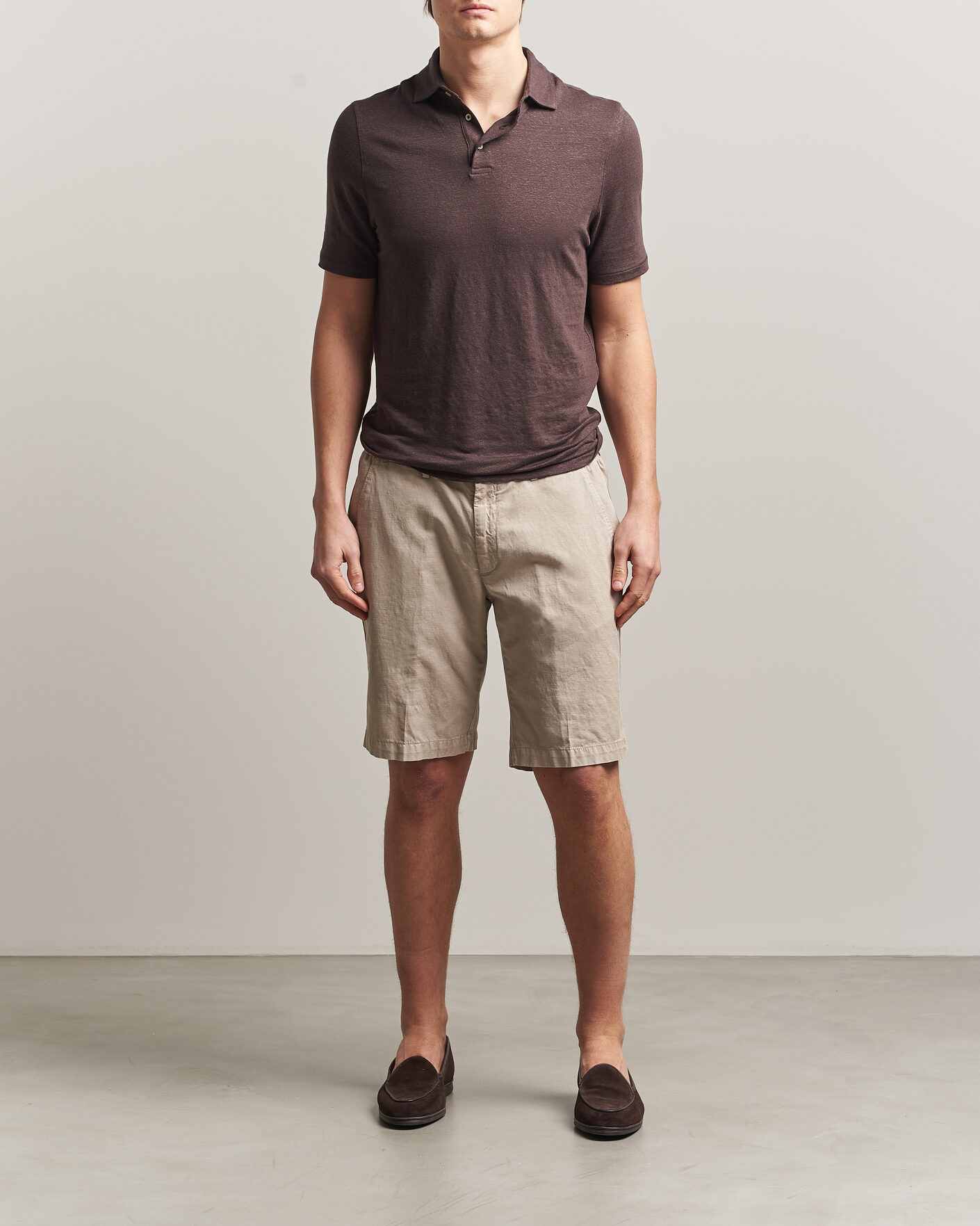 Mies | Pikeet | Stenströms | Linen Polo Shirt Dark Brown