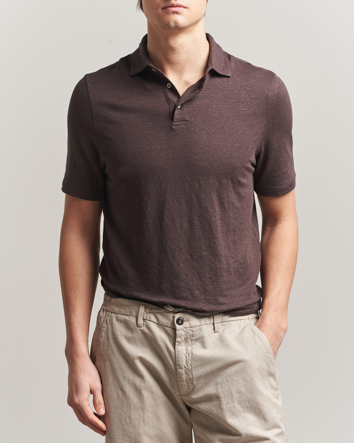 Mies | Pikeet | Stenströms | Linen Polo Shirt Dark Brown