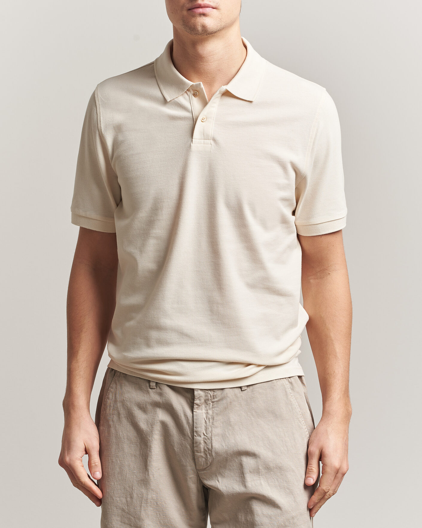 Mies | Pikeet | Stenströms | Organic Cotton Piquet Polo Shirt Beige