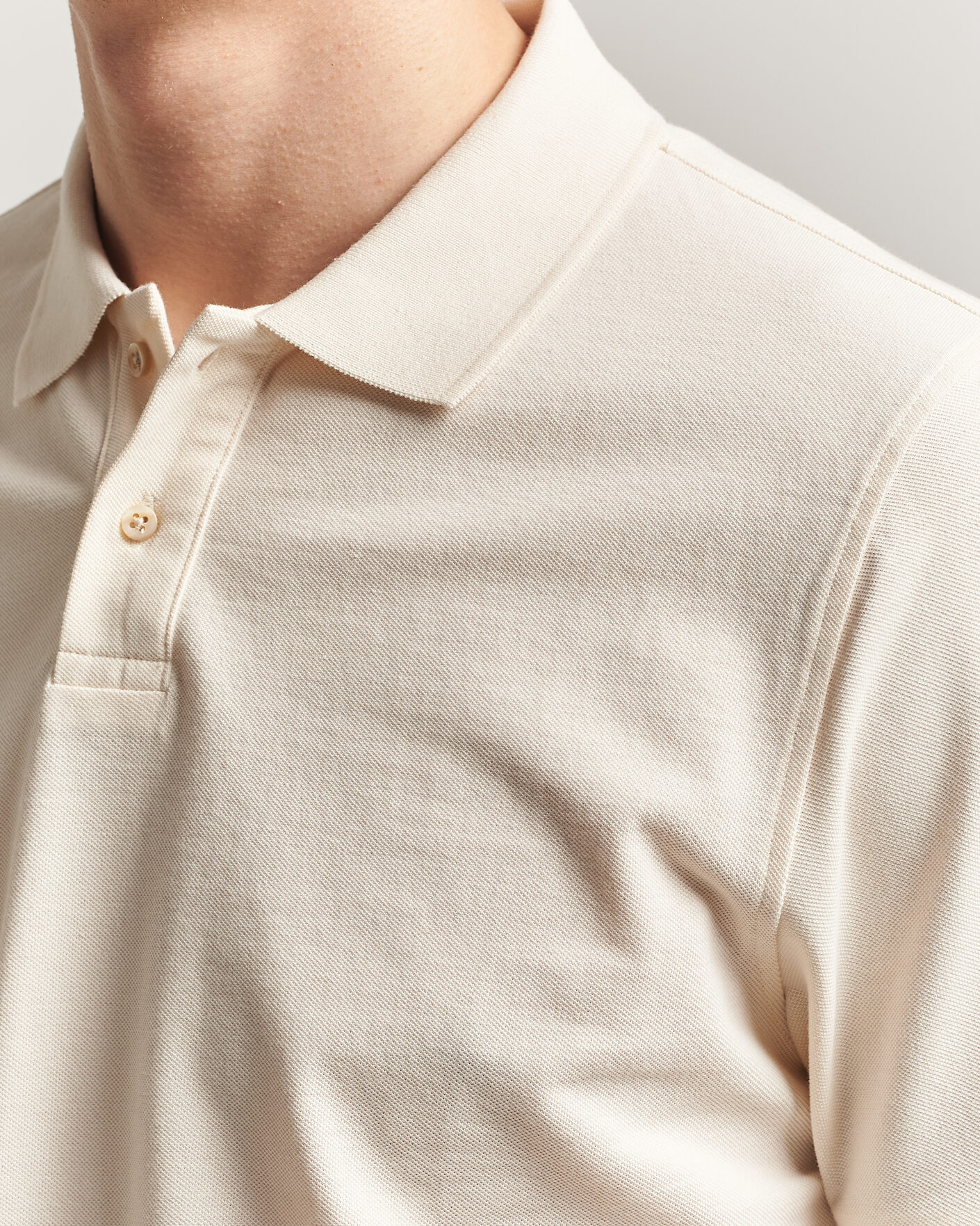 Mies | Pikeet | Stenströms | Organic Cotton Piquet Polo Shirt Beige