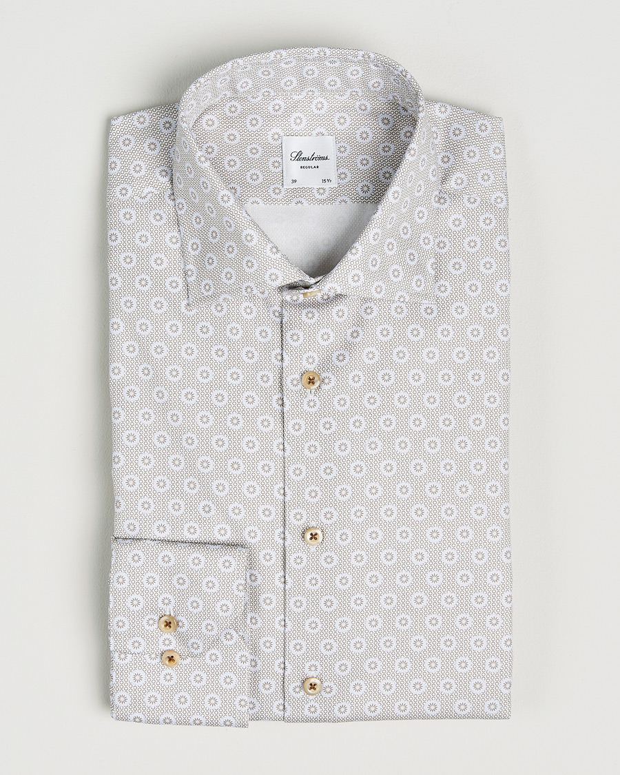 Mies | Kauluspaidat | Stenströms | Regular Fit Printed Cotton Twill Shirt Light Brown