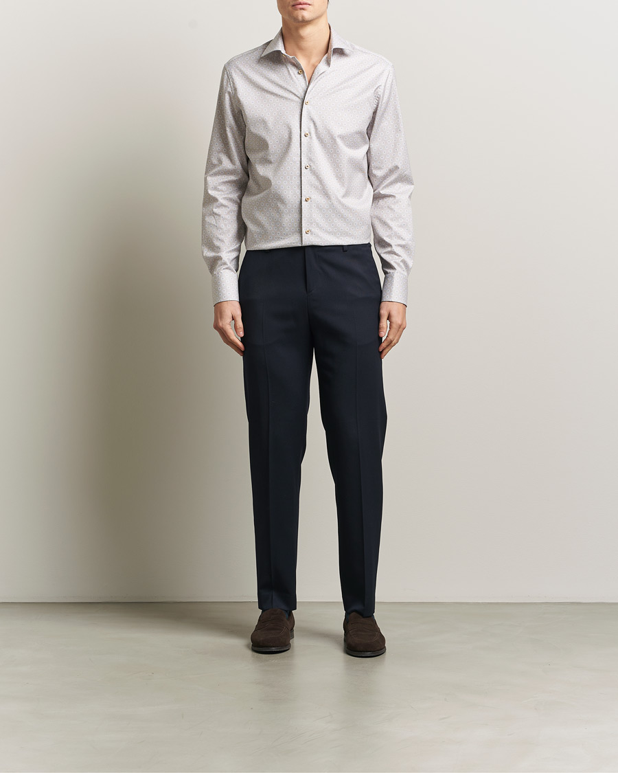 Mies | Kauluspaidat | Stenströms | Regular Fit Printed Cotton Twill Shirt Light Brown