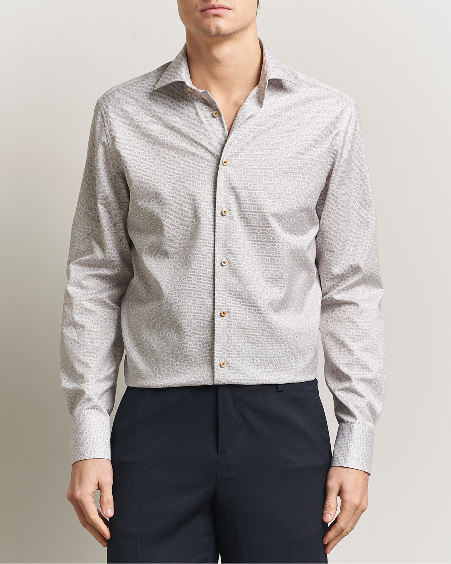 Mies | Kauluspaidat | Stenströms | Regular Fit Printed Cotton Twill Shirt Light Brown