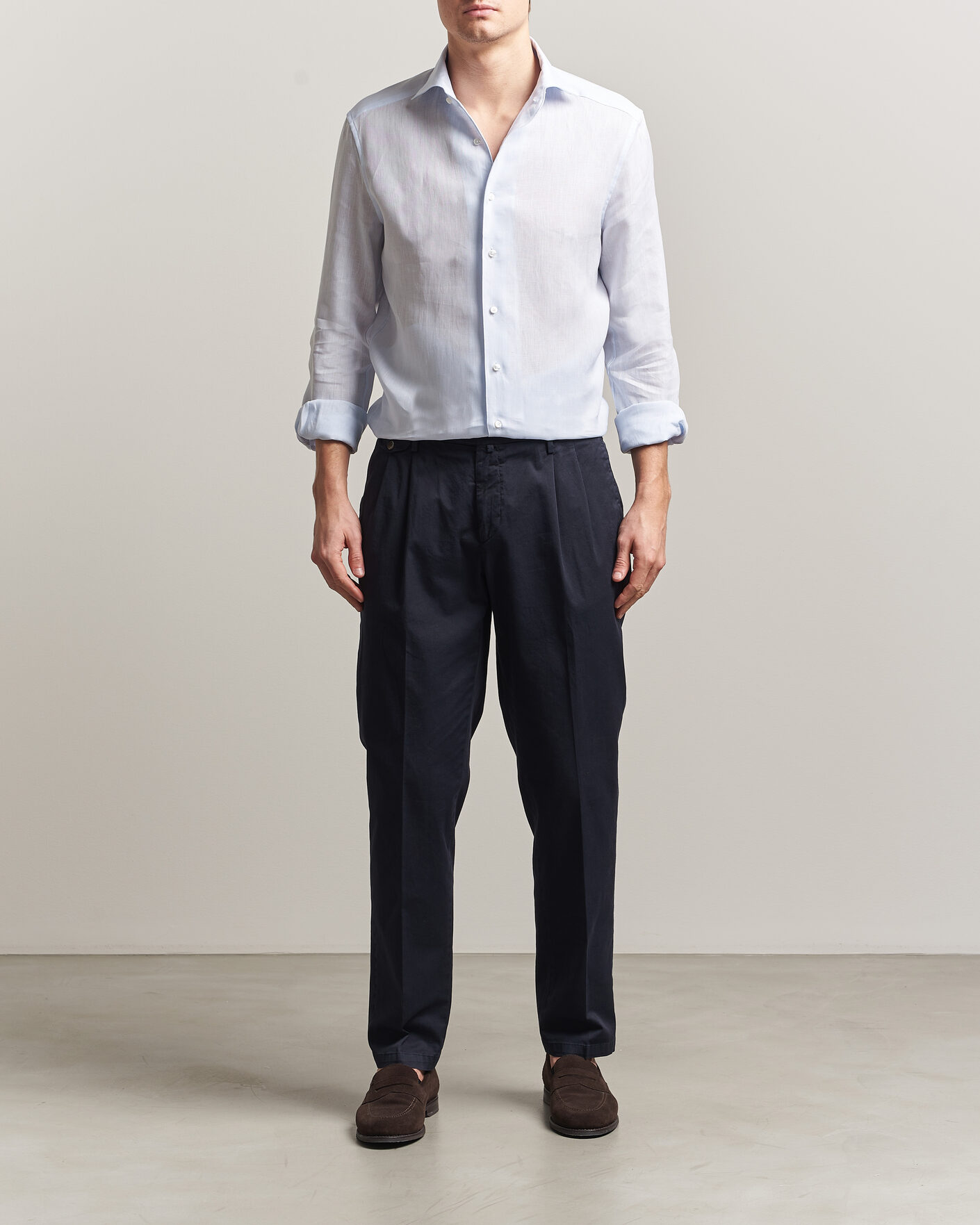 Mies | Kauluspaidat | Stenströms | 1899 Linen One Piece Collar Shirt Light Blue
