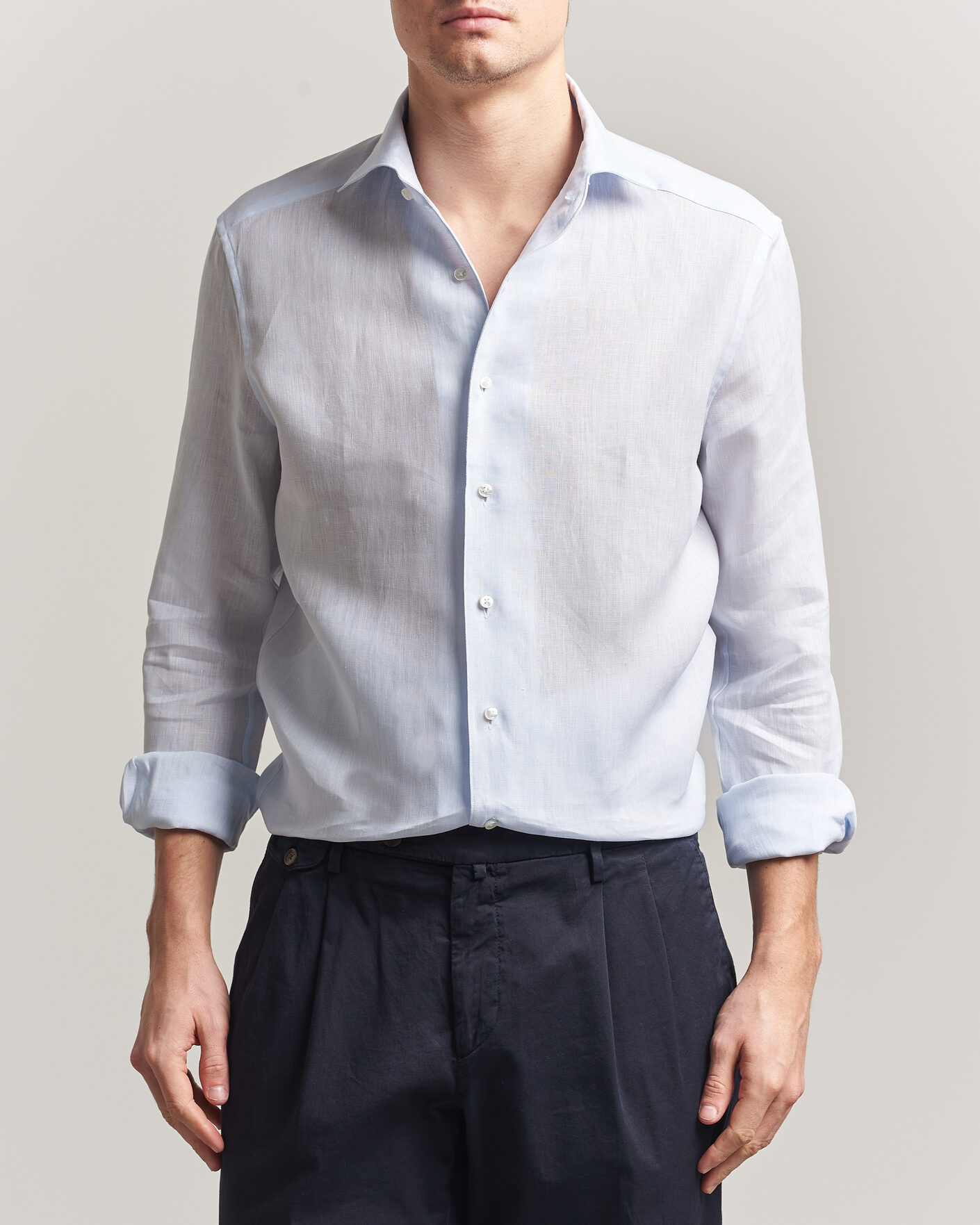 Mies | Kauluspaidat | Stenströms | 1899 Linen One Piece Collar Shirt Light Blue