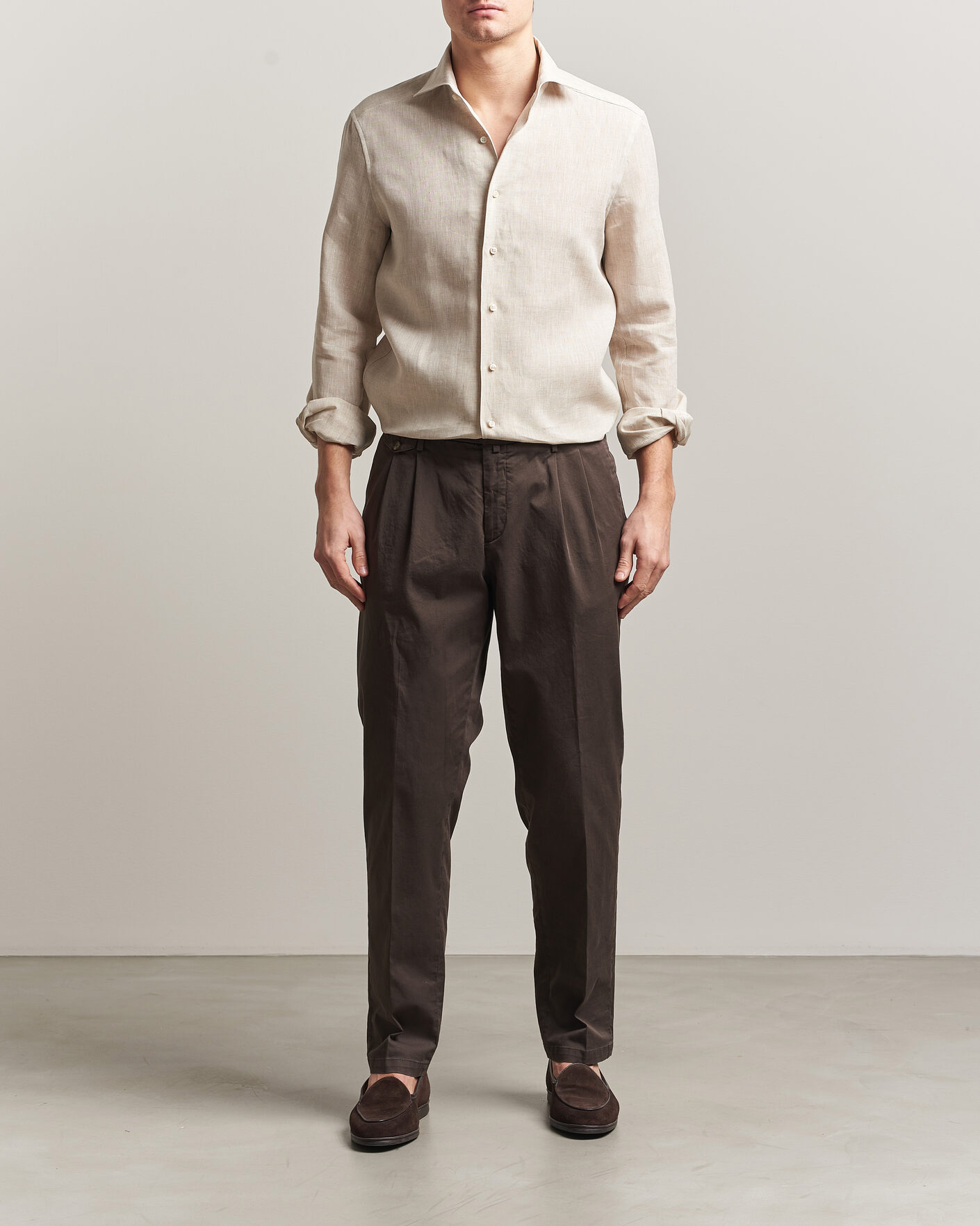 Mies | Kauluspaidat | Stenströms | 1899 Linen One Piece Collar Shirt Beige