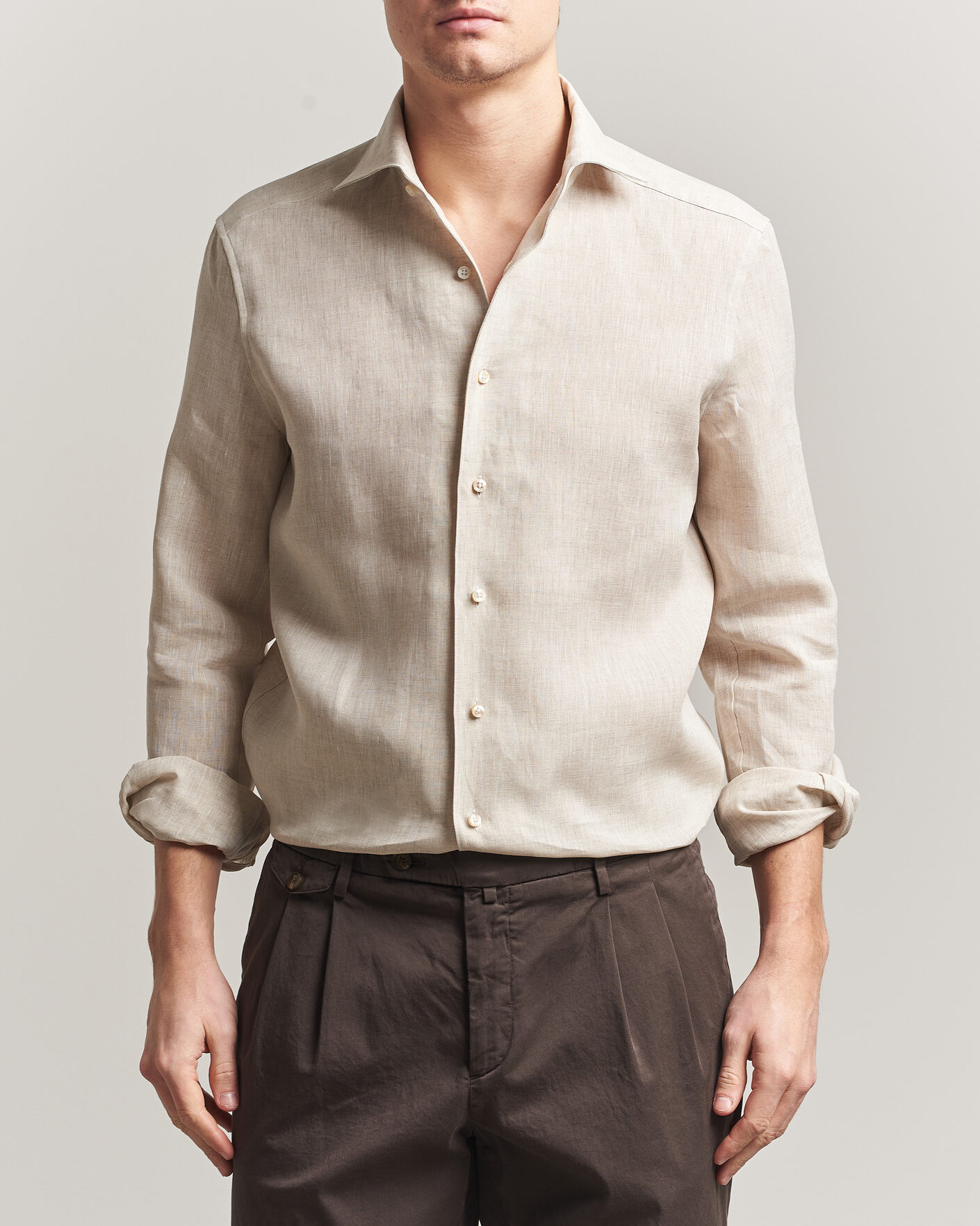 Mies | Kauluspaidat | Stenströms | 1899 Linen One Piece Collar Shirt Beige
