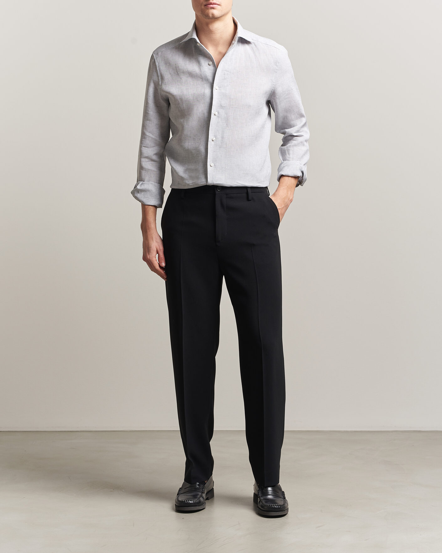 Mies | Kauluspaidat | Stenströms | 1899 Linen One Piece Collar Shirt Grey