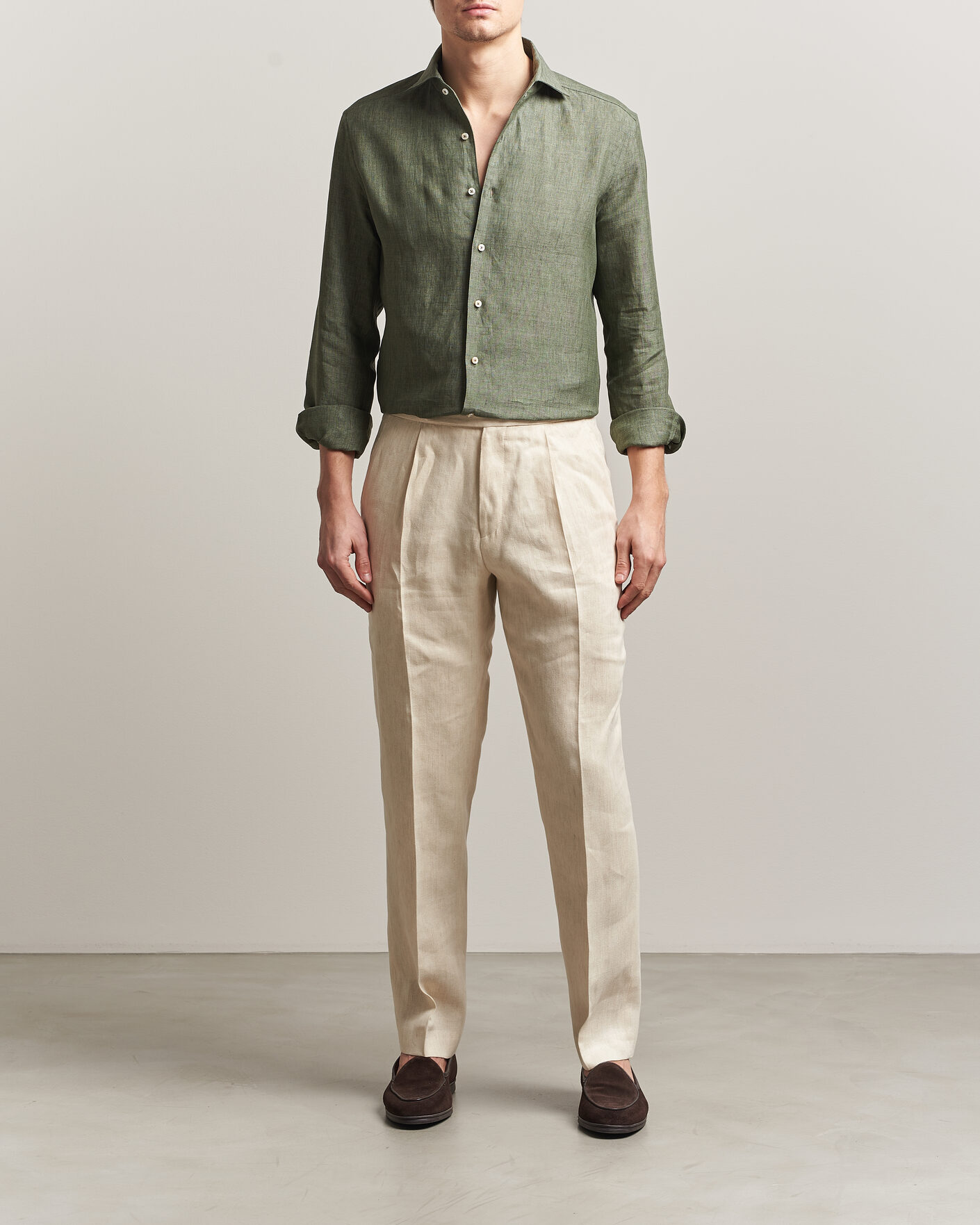 Mies | Kauluspaidat | Stenströms | 1899 Linen One Piece Collar Shirt Olive