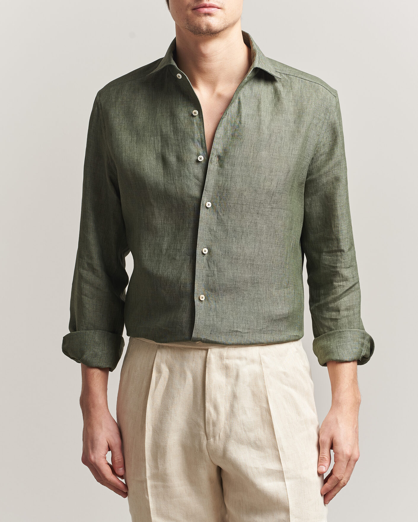 Mies | Kauluspaidat | Stenströms | 1899 Linen One Piece Collar Shirt Olive