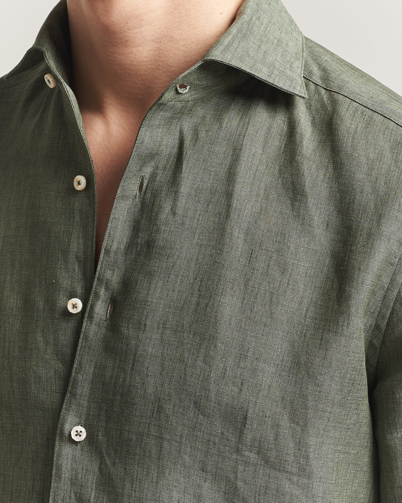 Mies | Kauluspaidat | Stenströms | 1899 Linen One Piece Collar Shirt Olive
