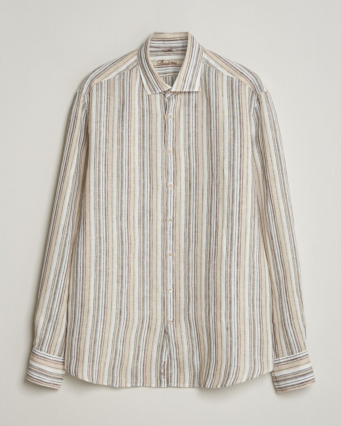 Mies | Kauluspaidat | Stenströms | Regular Fit Multi Striped Linen Shirt Brown