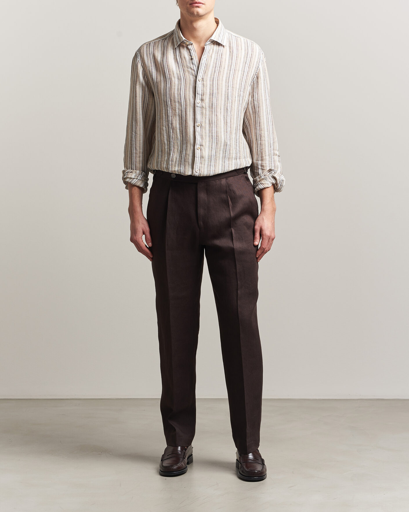 Mies | Kauluspaidat | Stenströms | Regular Fit Multi Striped Linen Shirt Brown