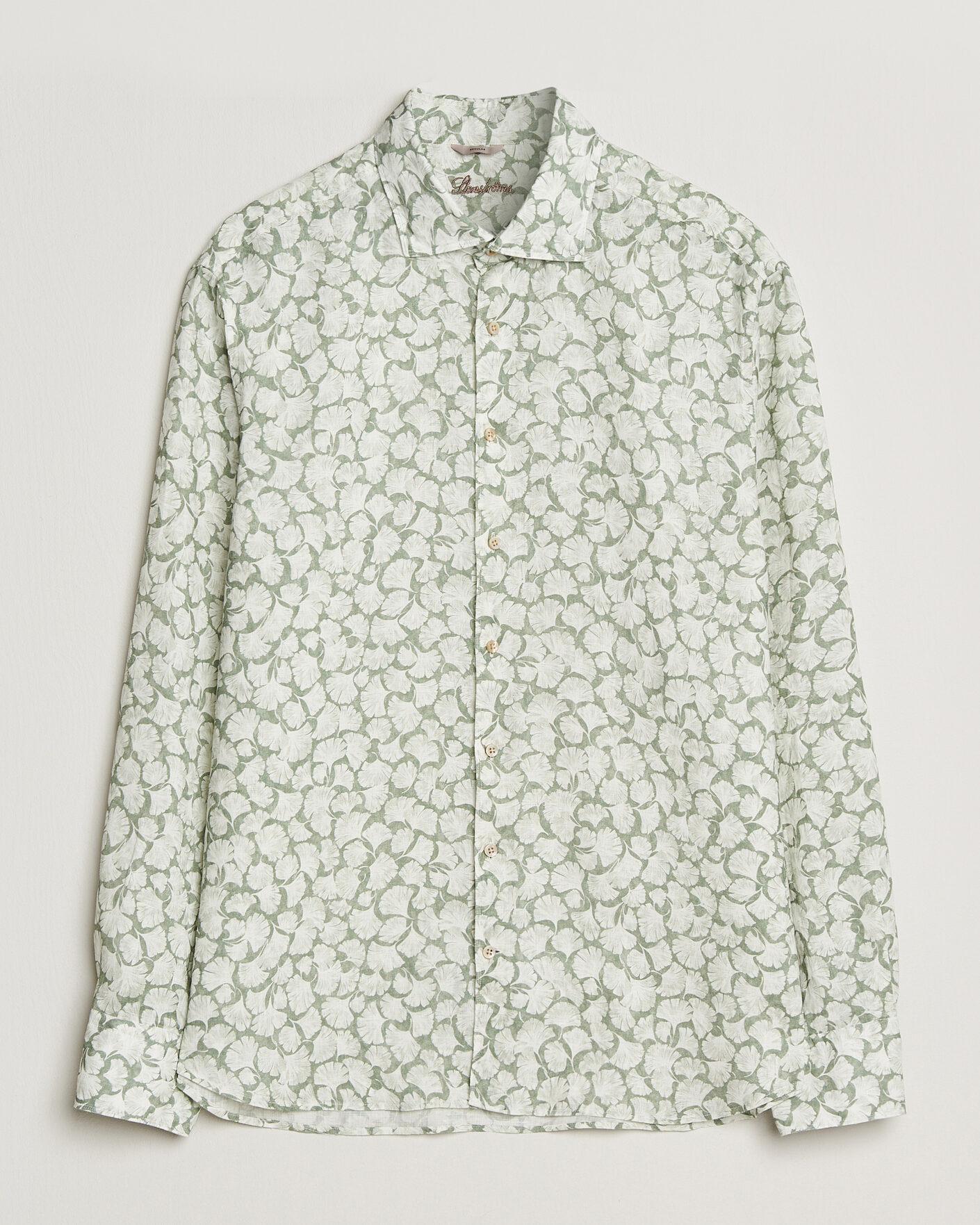Mies | Kauluspaidat | Stenströms | Regular Fit Flower Printed Linen Shirt Green