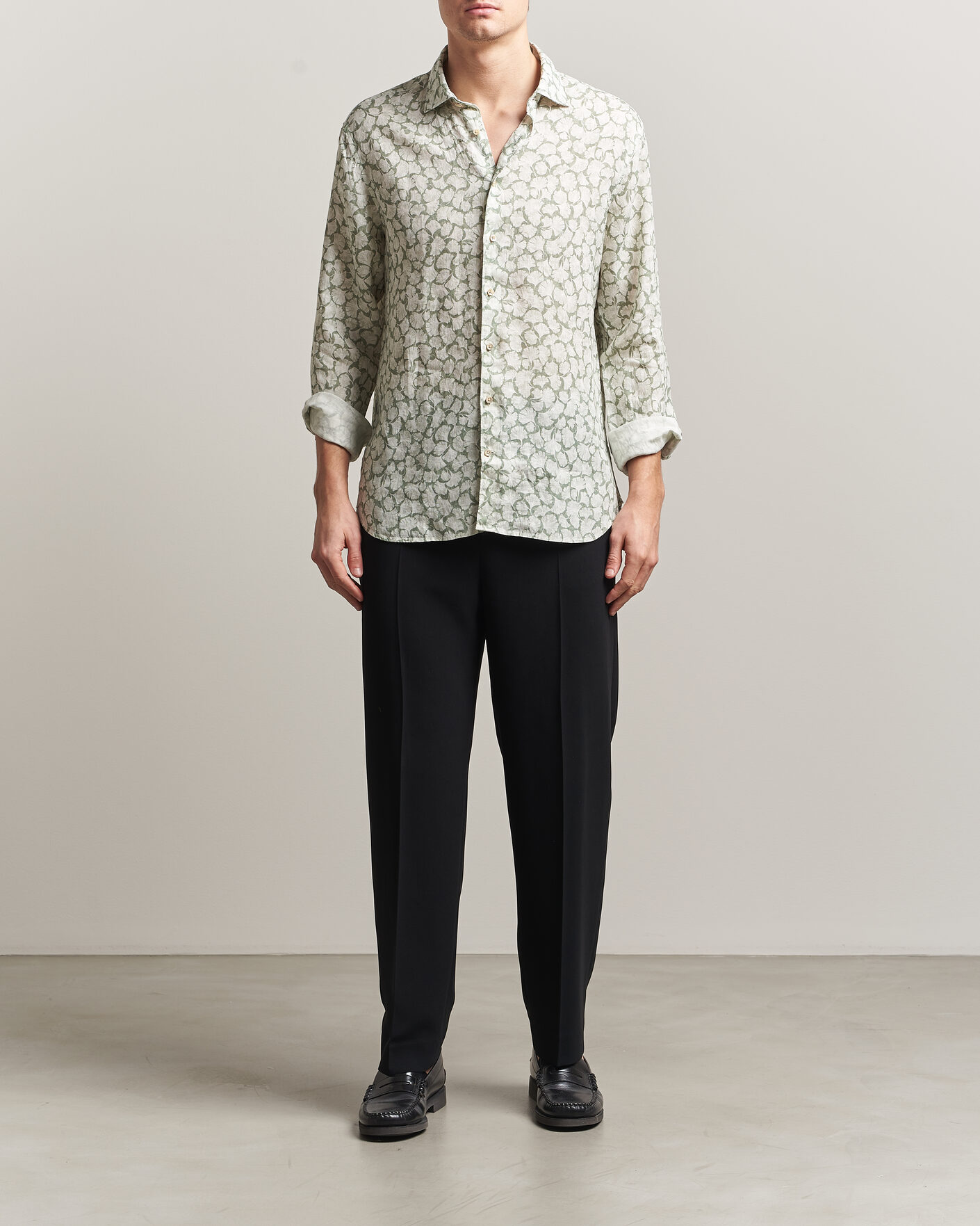 Mies | Kauluspaidat | Stenströms | Regular Fit Flower Printed Linen Shirt Green