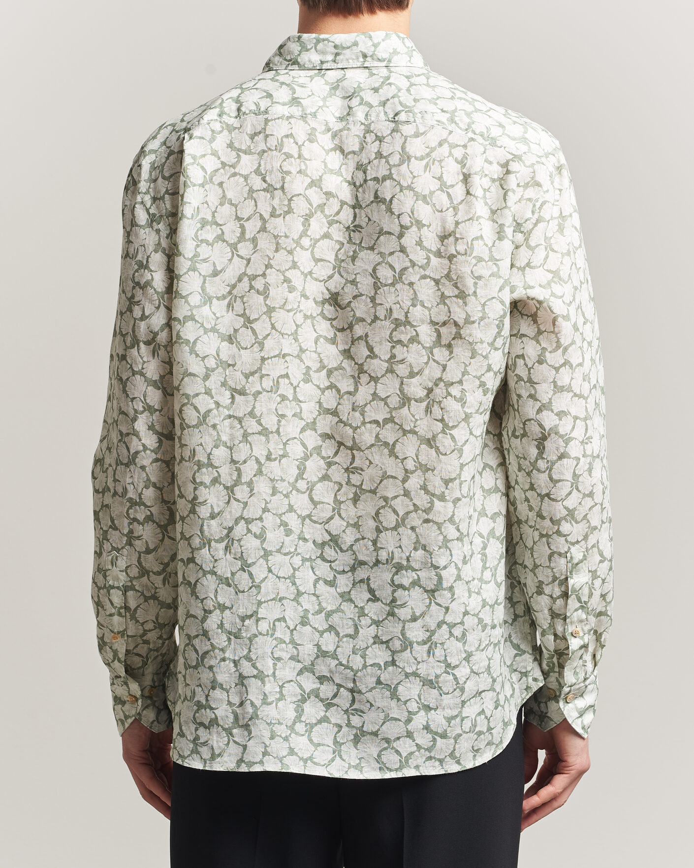 Mies | Kauluspaidat | Stenströms | Regular Fit Flower Printed Linen Shirt Green