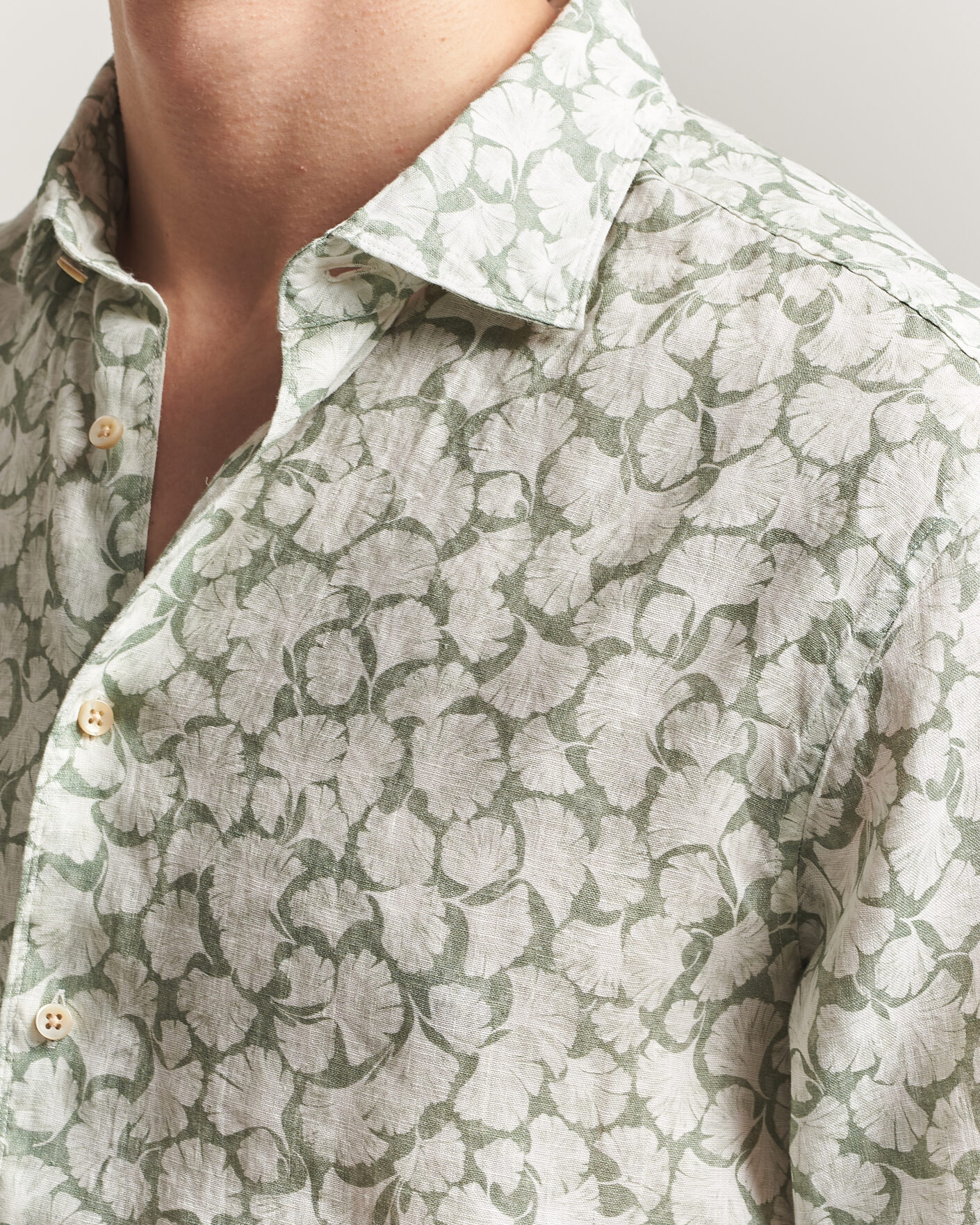 Mies | Kauluspaidat | Stenströms | Regular Fit Flower Printed Linen Shirt Green