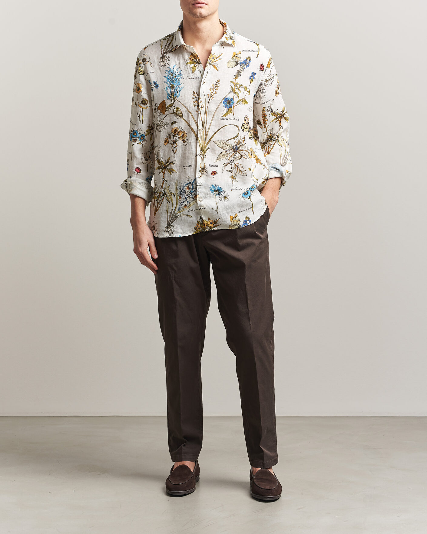 Mies | Kauluspaidat | Stenströms | Reglar Fit Botanical Print Linen Shirt Multi