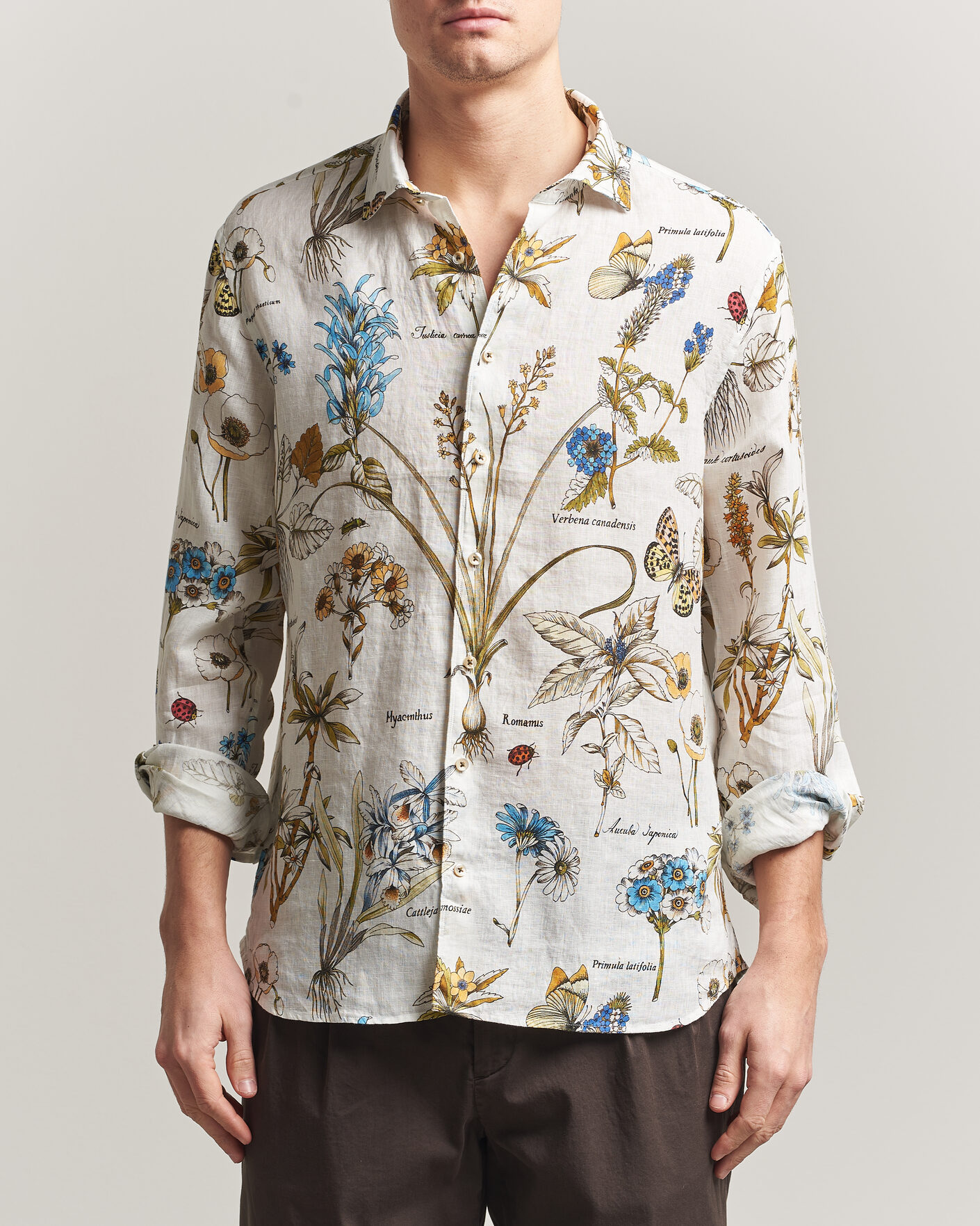 Mies | Kauluspaidat | Stenströms | Reglar Fit Botanical Print Linen Shirt Multi
