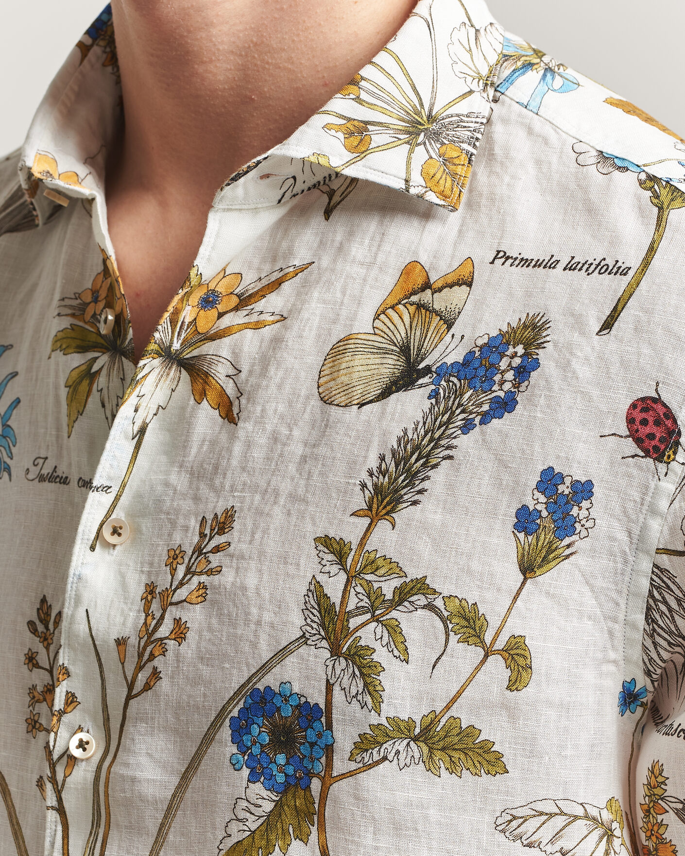 Mies | Kauluspaidat | Stenströms | Reglar Fit Botanical Print Linen Shirt Multi