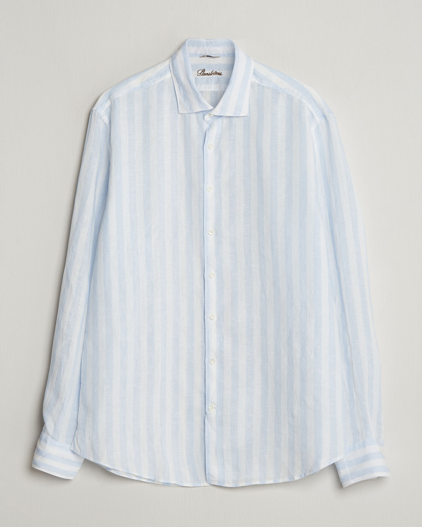 Mies | Kauluspaidat | Stenströms | Regular Fit Wide Stripe Linen Shirt Light Blue