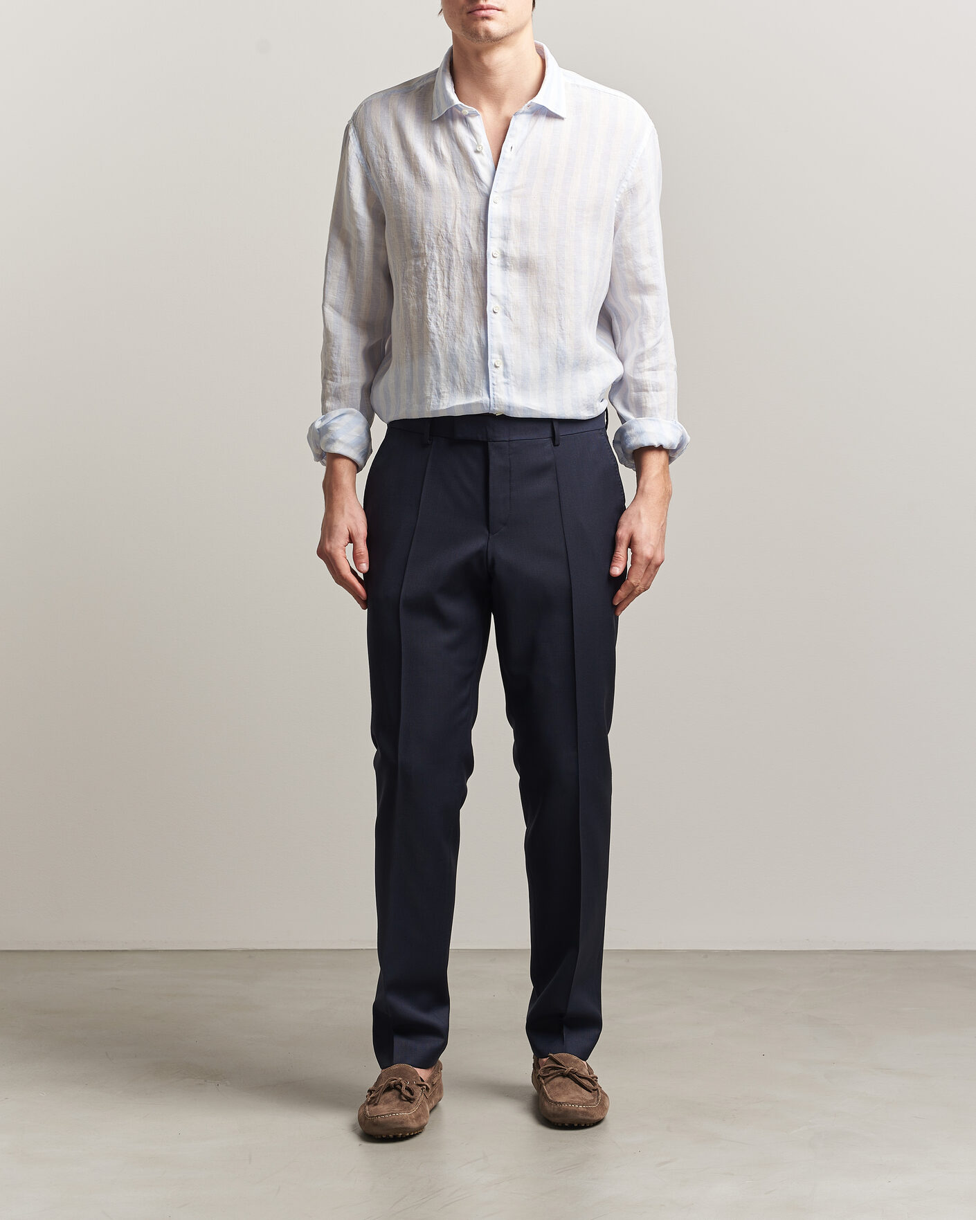 Mies | Kauluspaidat | Stenströms | Regular Fit Wide Stripe Linen Shirt Light Blue
