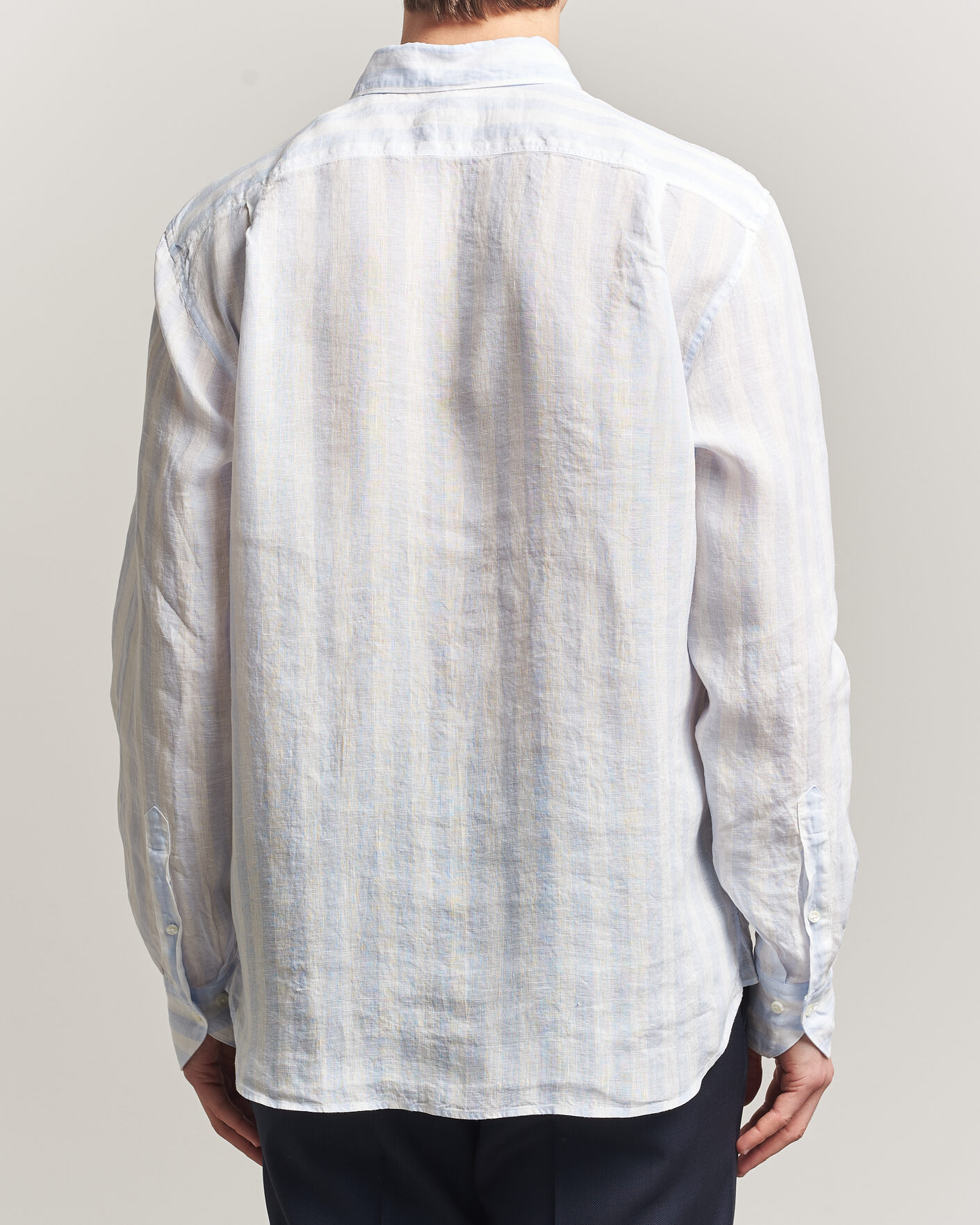 Mies | Kauluspaidat | Stenströms | Regular Fit Wide Stripe Linen Shirt Light Blue
