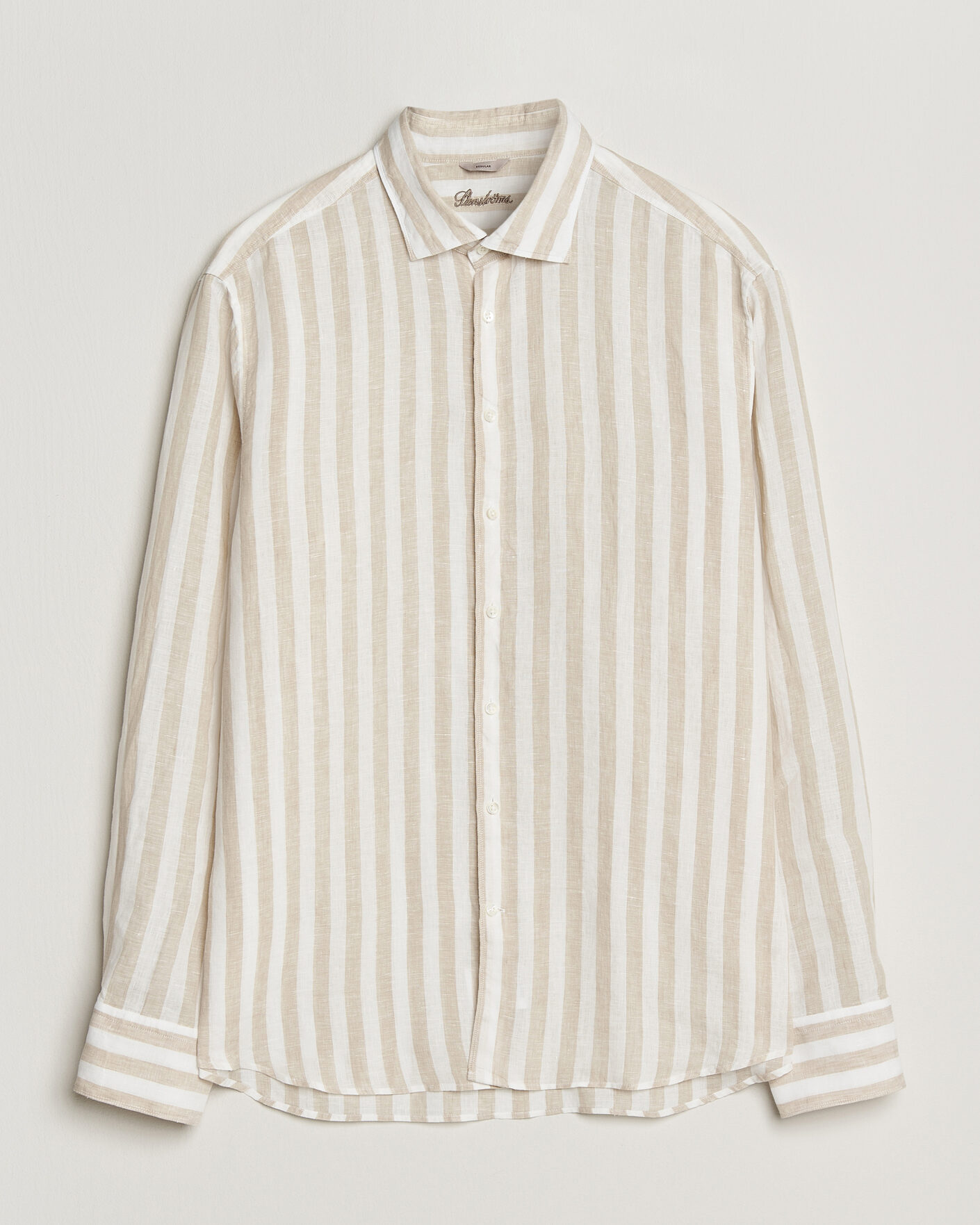 Mies | Kauluspaidat | Stenströms | Regular Fit Wide Stripe Linen Shirt Beige