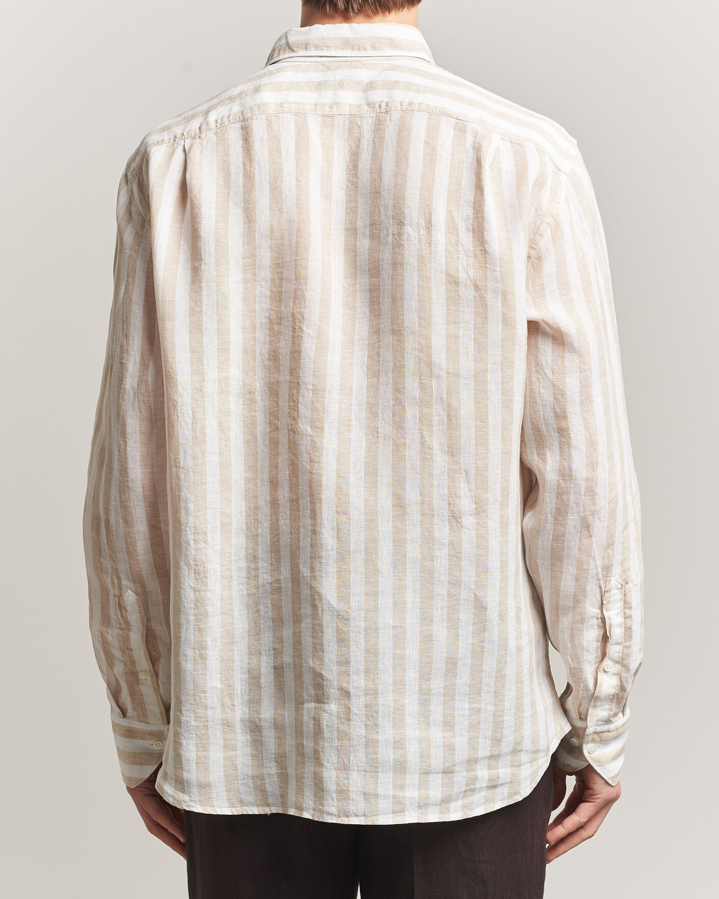 Mies | Kauluspaidat | Stenströms | Regular Fit Wide Stripe Linen Shirt Beige