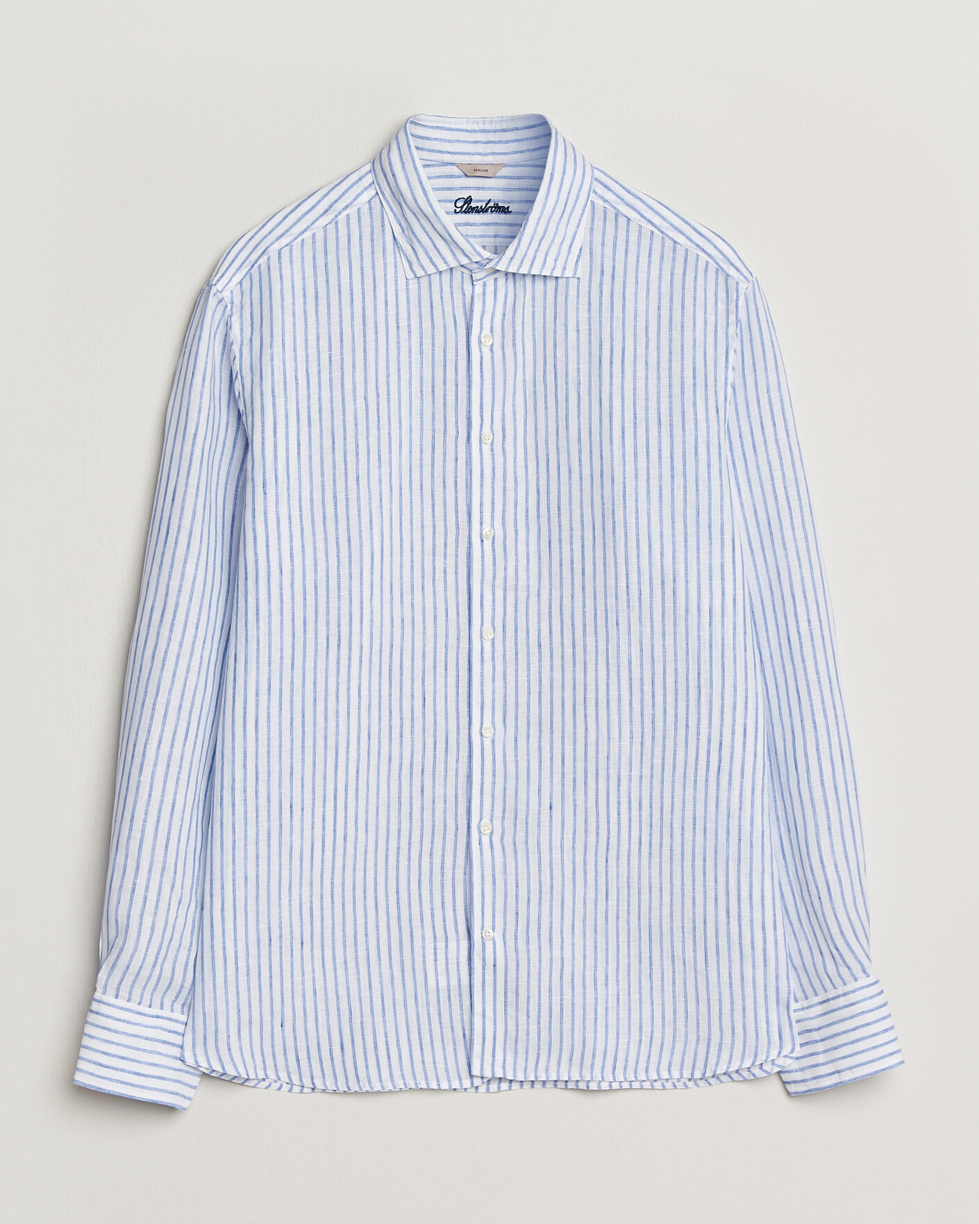 Mies | Kauluspaidat | Stenströms | Regular Fit Striped Linen Shirt White/Dark Blue