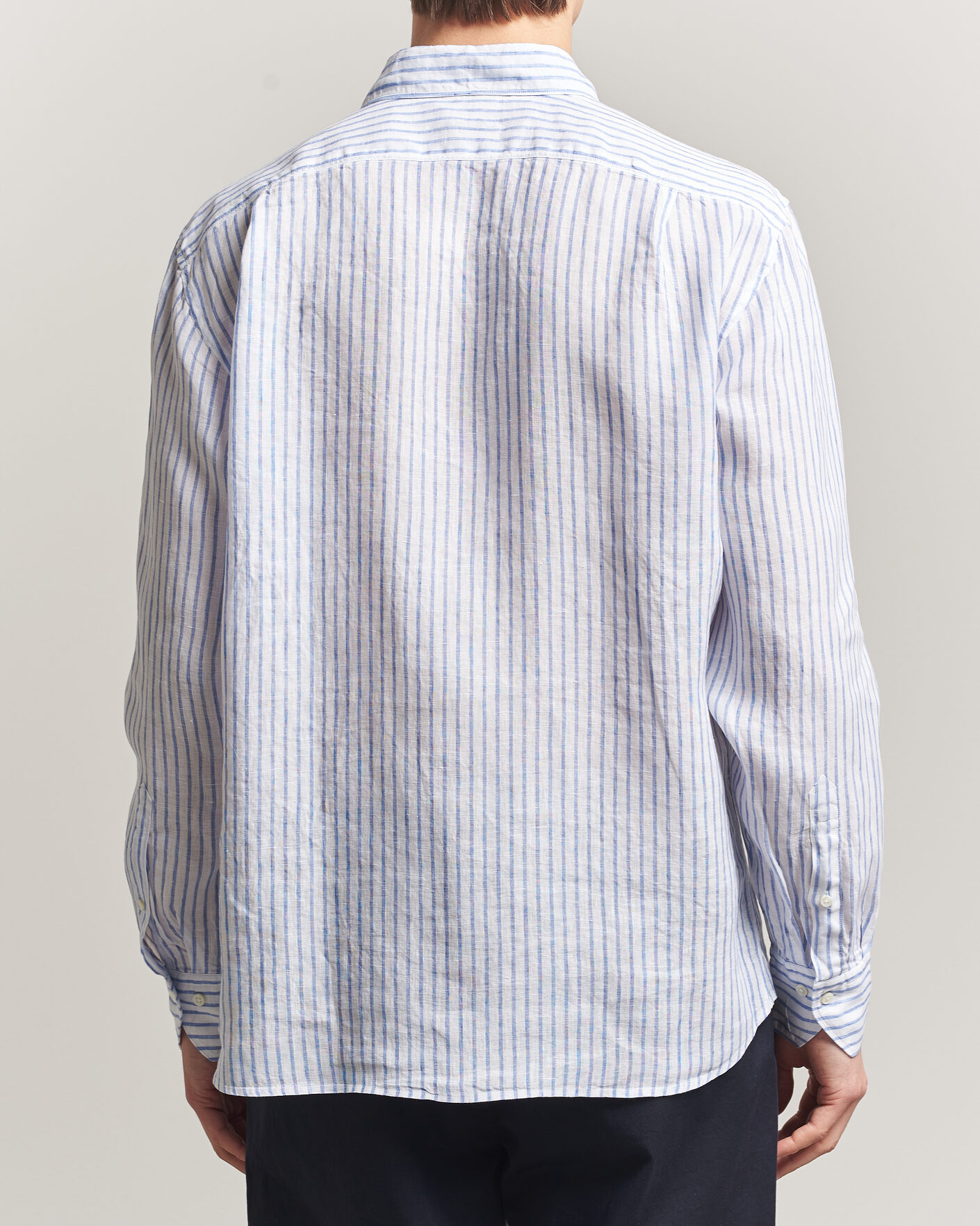 Mies | Kauluspaidat | Stenströms | Regular Fit Striped Linen Shirt White/Dark Blue