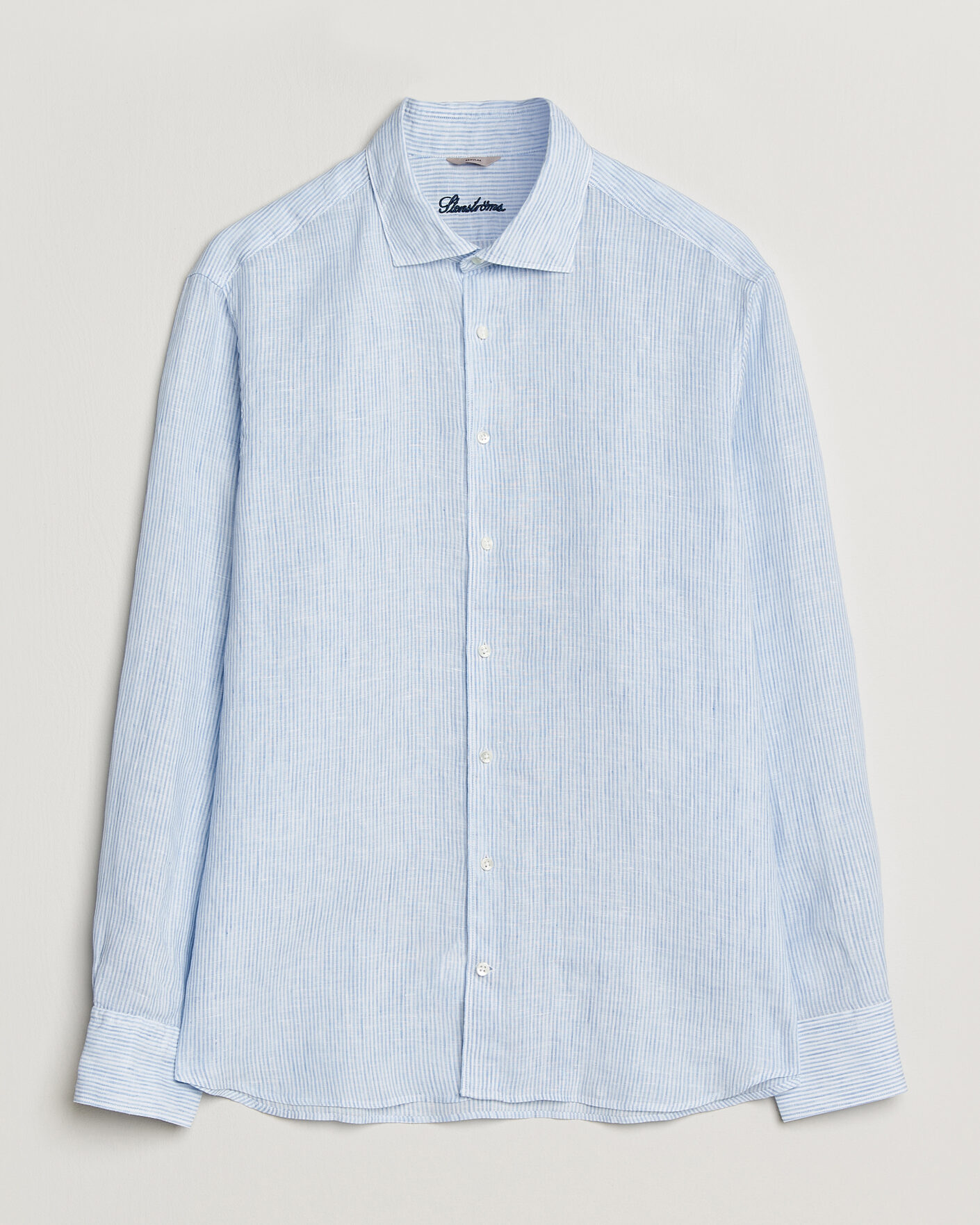 Mies | Kauluspaidat | Stenströms | Regular Fit Thin Striped Linen Shirt Light Blue