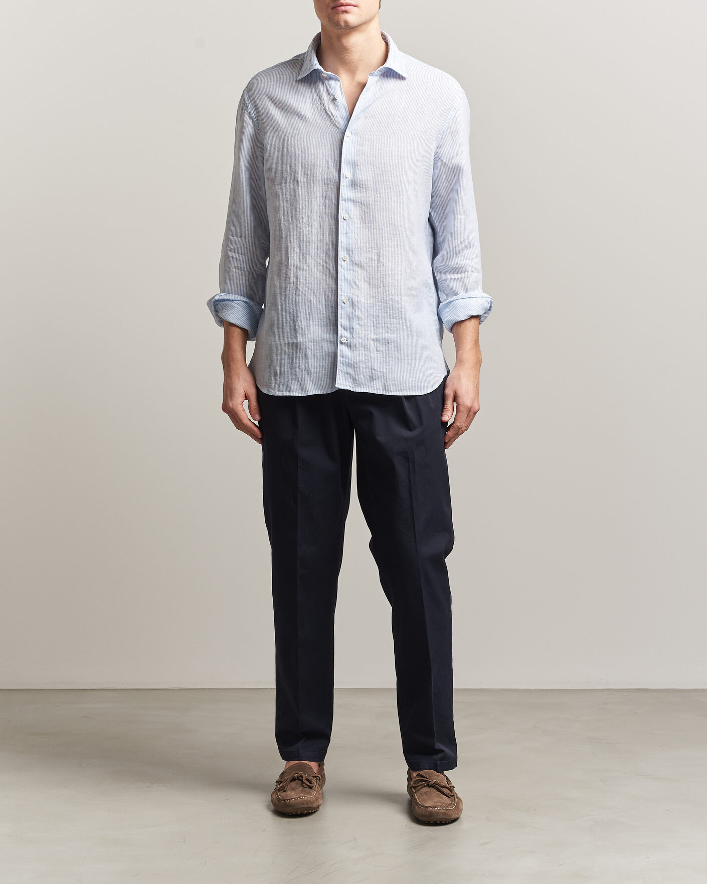 Mies | Kauluspaidat | Stenströms | Regular Fit Thin Striped Linen Shirt Light Blue
