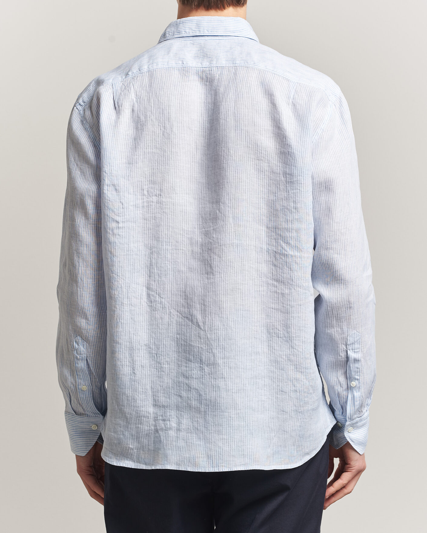 Mies | Kauluspaidat | Stenströms | Regular Fit Thin Striped Linen Shirt Light Blue