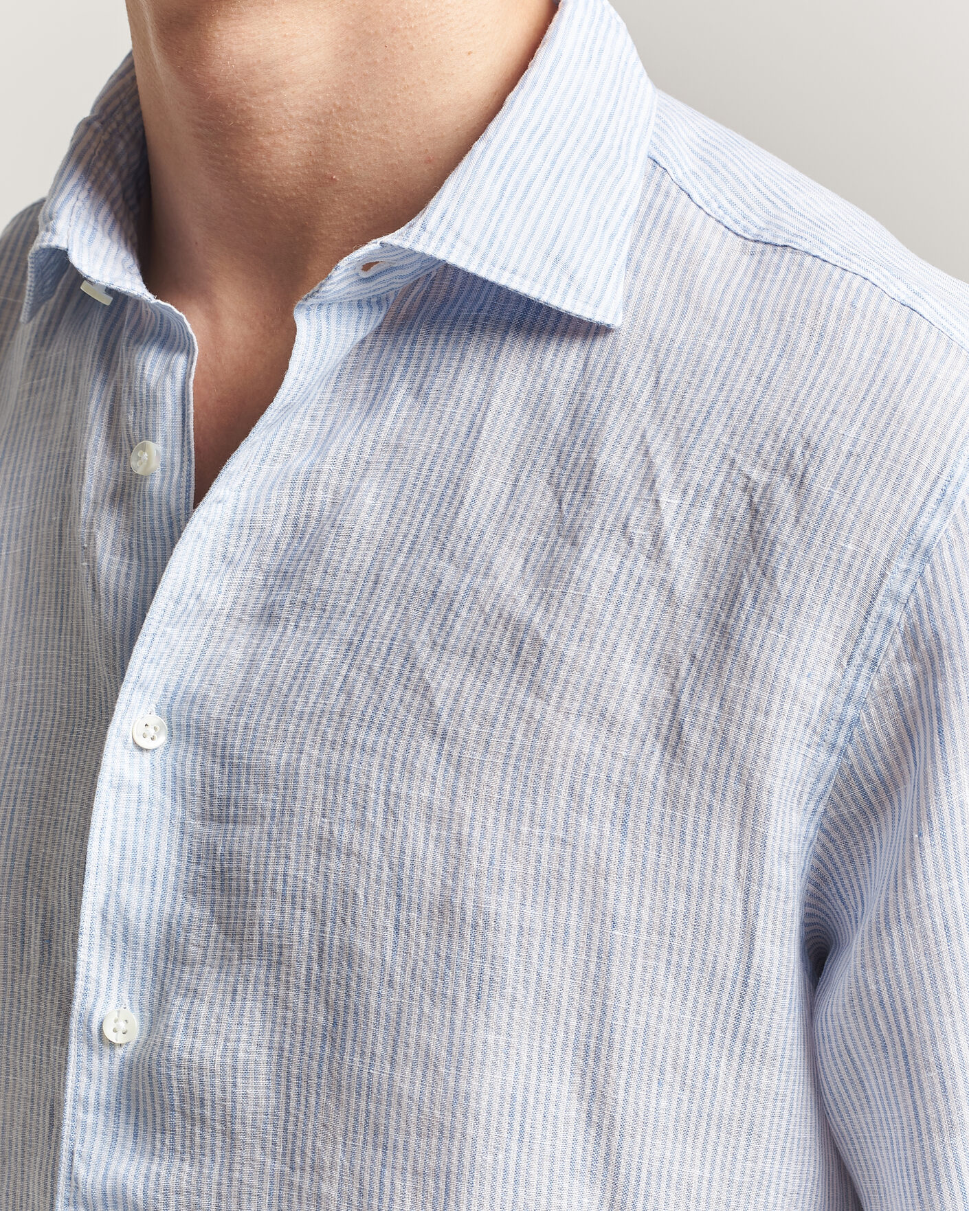 Mies | Kauluspaidat | Stenströms | Regular Fit Thin Striped Linen Shirt Light Blue