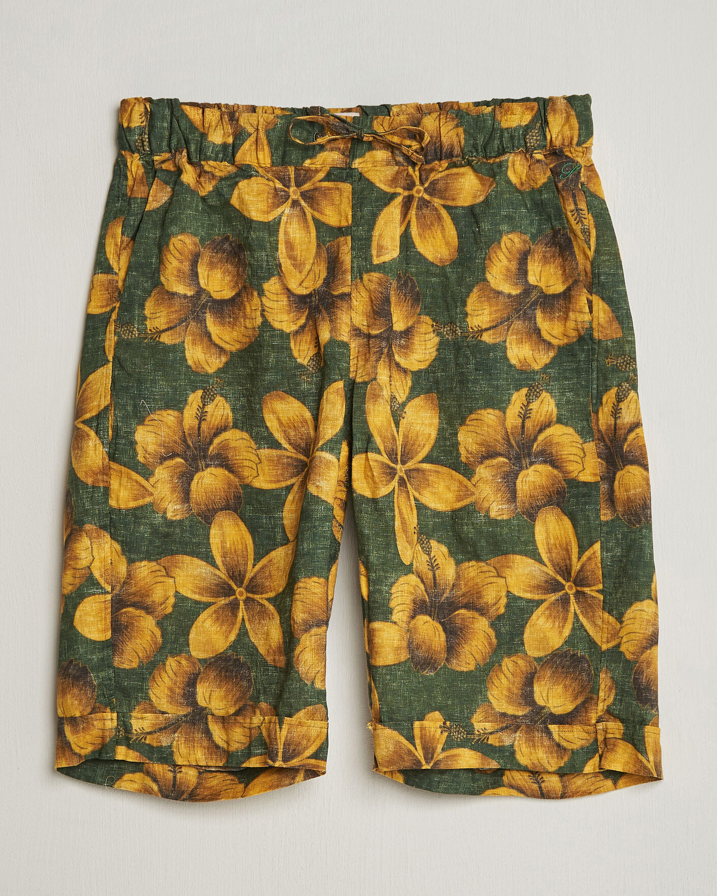 Mies | Shortsit | Stenströms | Flower Printed Linen Shorts Green