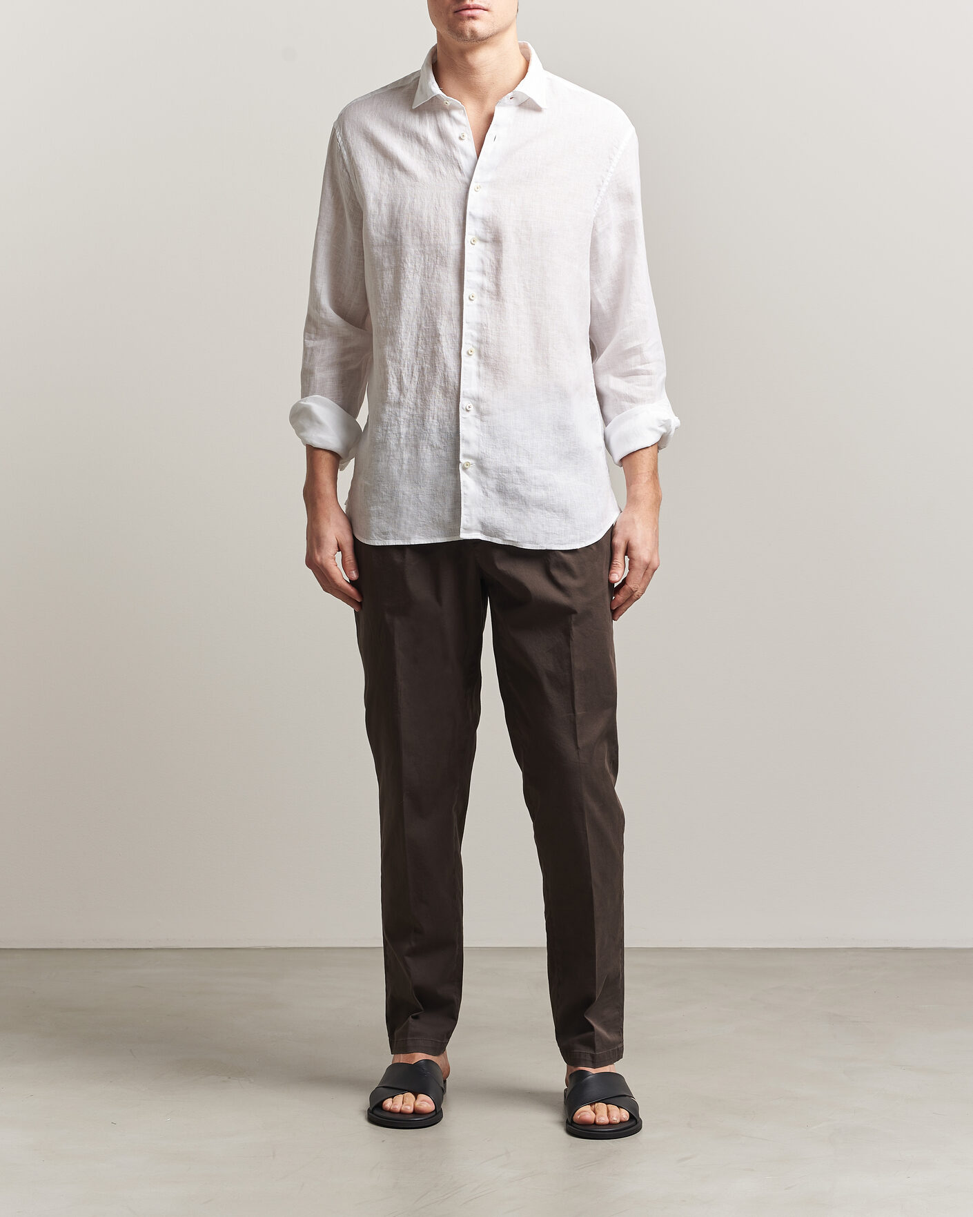 Mies | Kauluspaidat | Stenströms | Regular Fit Cut Away Linen Shirt White