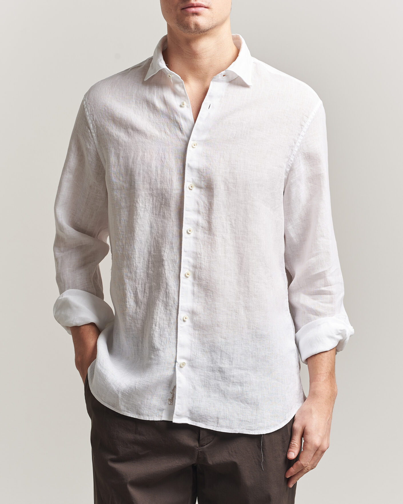 Mies | Kauluspaidat | Stenströms | Regular Fit Cut Away Linen Shirt White