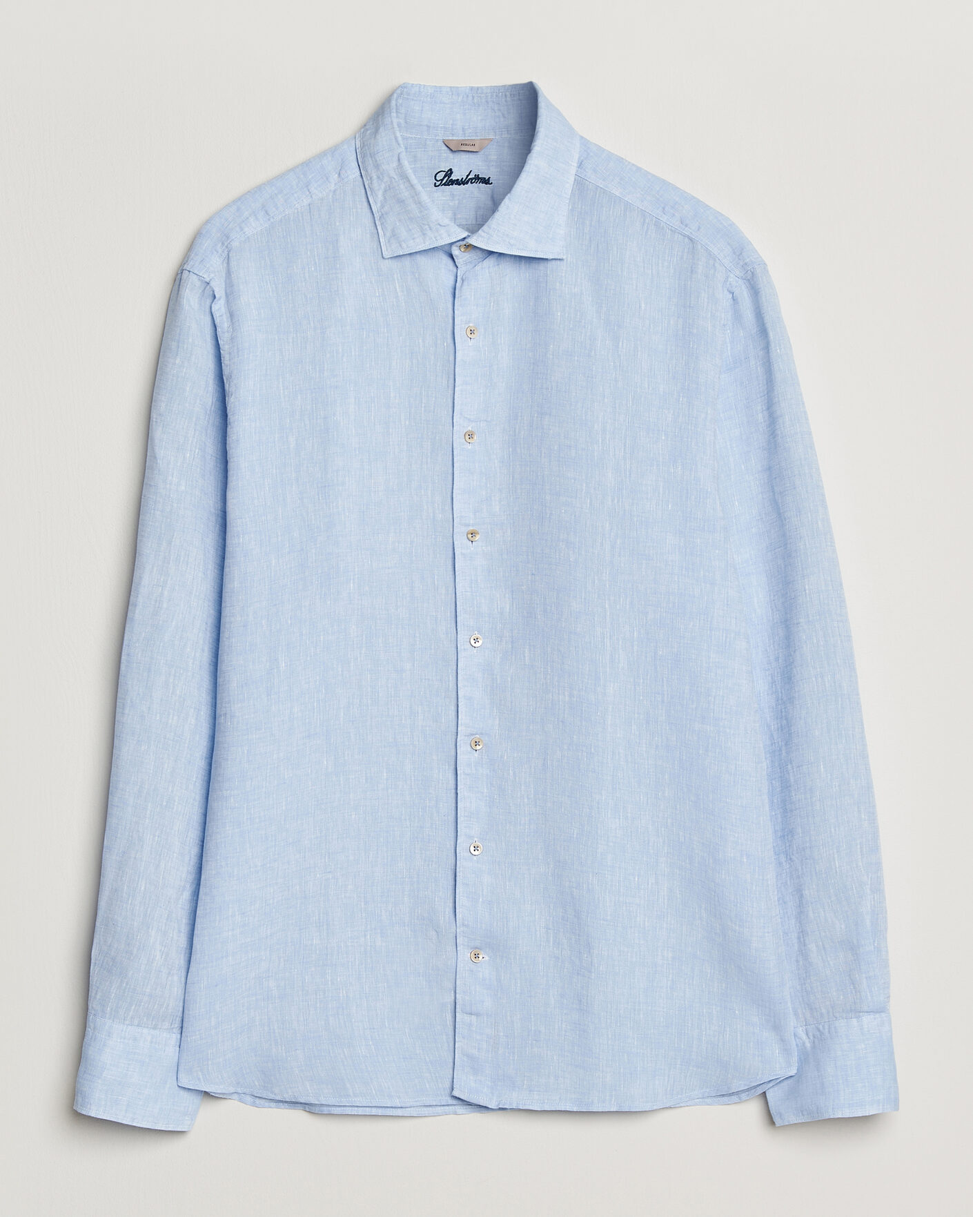 Mies | Kauluspaidat | Stenströms | Regular Fit Cut Away Linen Shirt Light Blue
