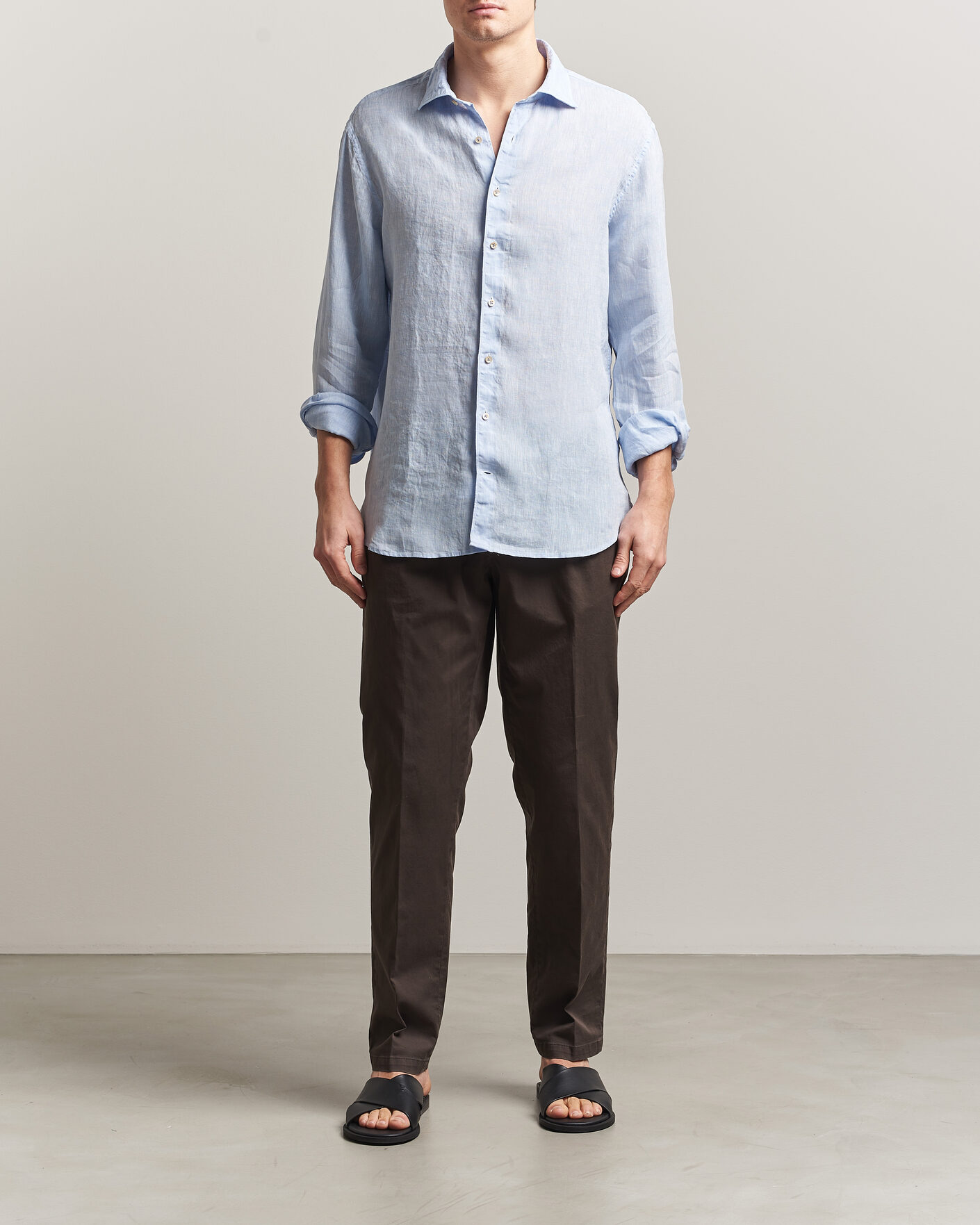 Mies | Kauluspaidat | Stenströms | Regular Fit Cut Away Linen Shirt Light Blue