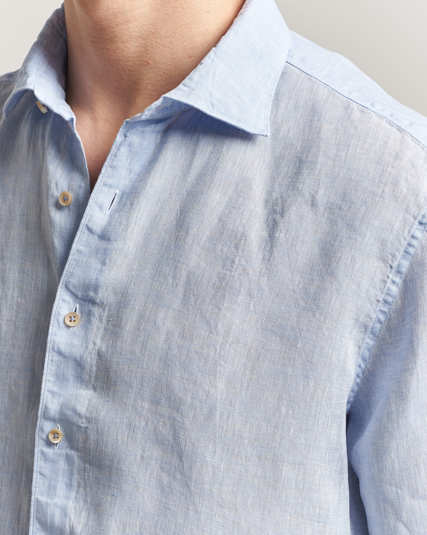 Mies | Kauluspaidat | Stenströms | Regular Fit Cut Away Linen Shirt Light Blue