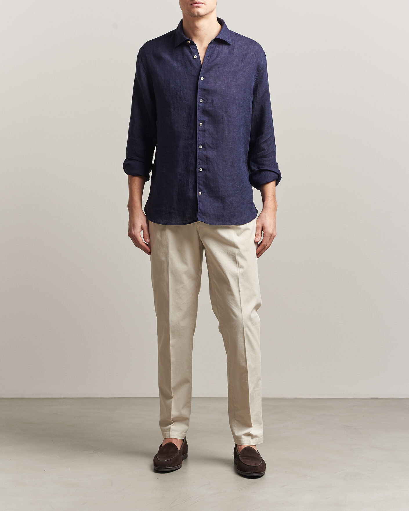 Mies | Kauluspaidat | Stenströms | Regular Fit Cut Away Linen Shirt Navy
