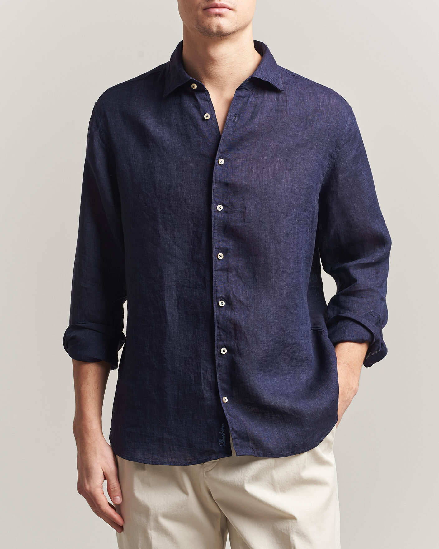 Mies | Kauluspaidat | Stenströms | Regular Fit Cut Away Linen Shirt Navy