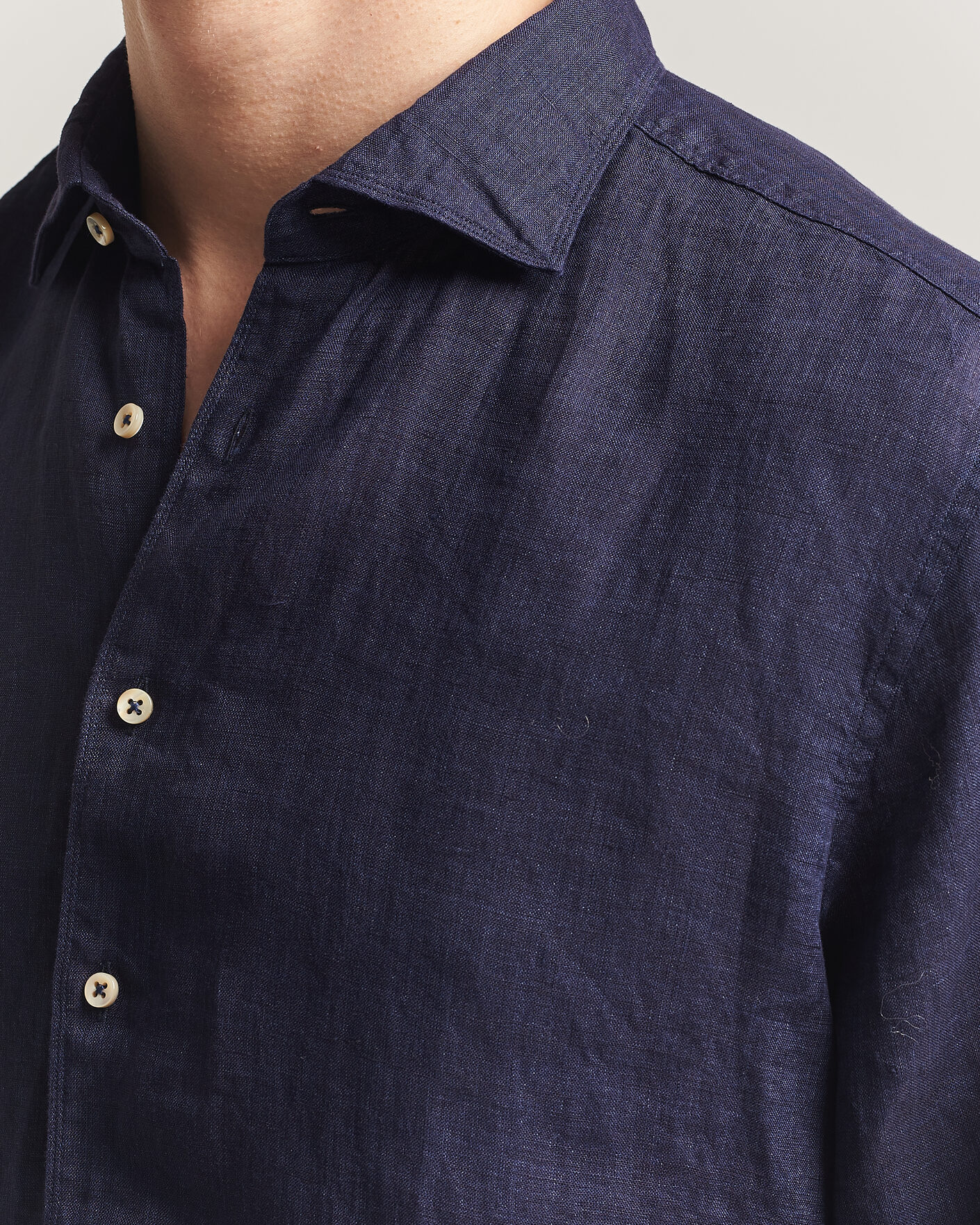 Mies | Kauluspaidat | Stenströms | Regular Fit Cut Away Linen Shirt Navy