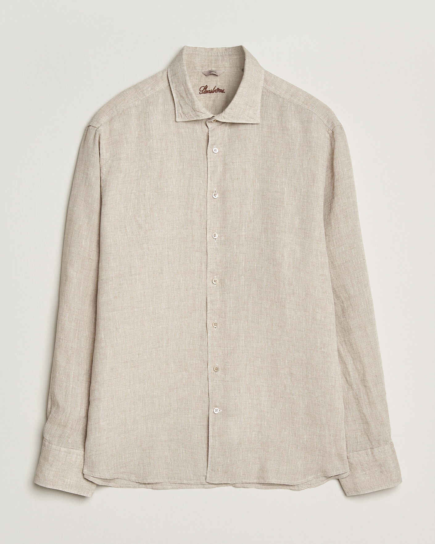 Mies | Kauluspaidat | Stenströms | Regular Fit Cut Away Linen Shirt Beige