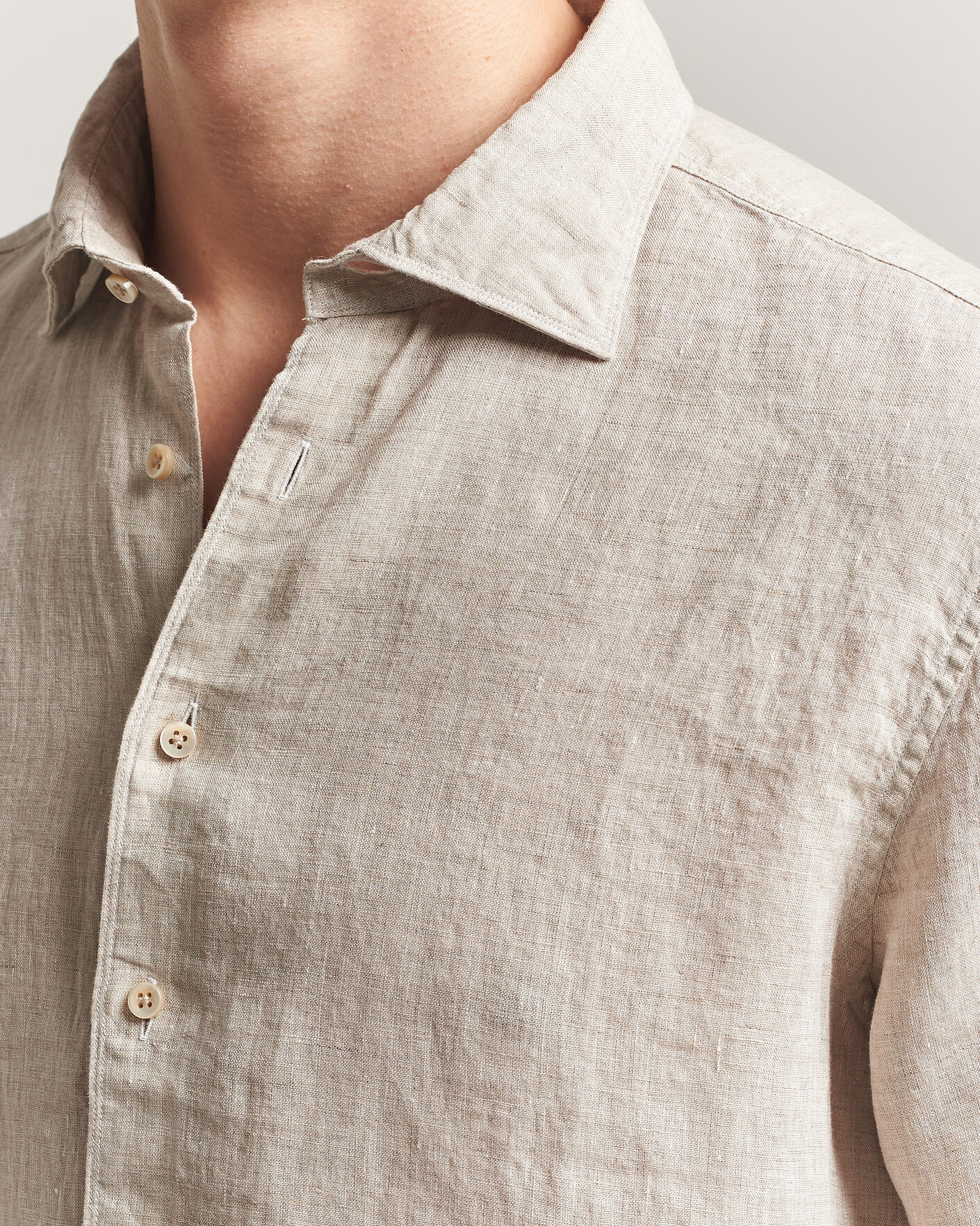 Mies | Kauluspaidat | Stenströms | Regular Fit Cut Away Linen Shirt Beige