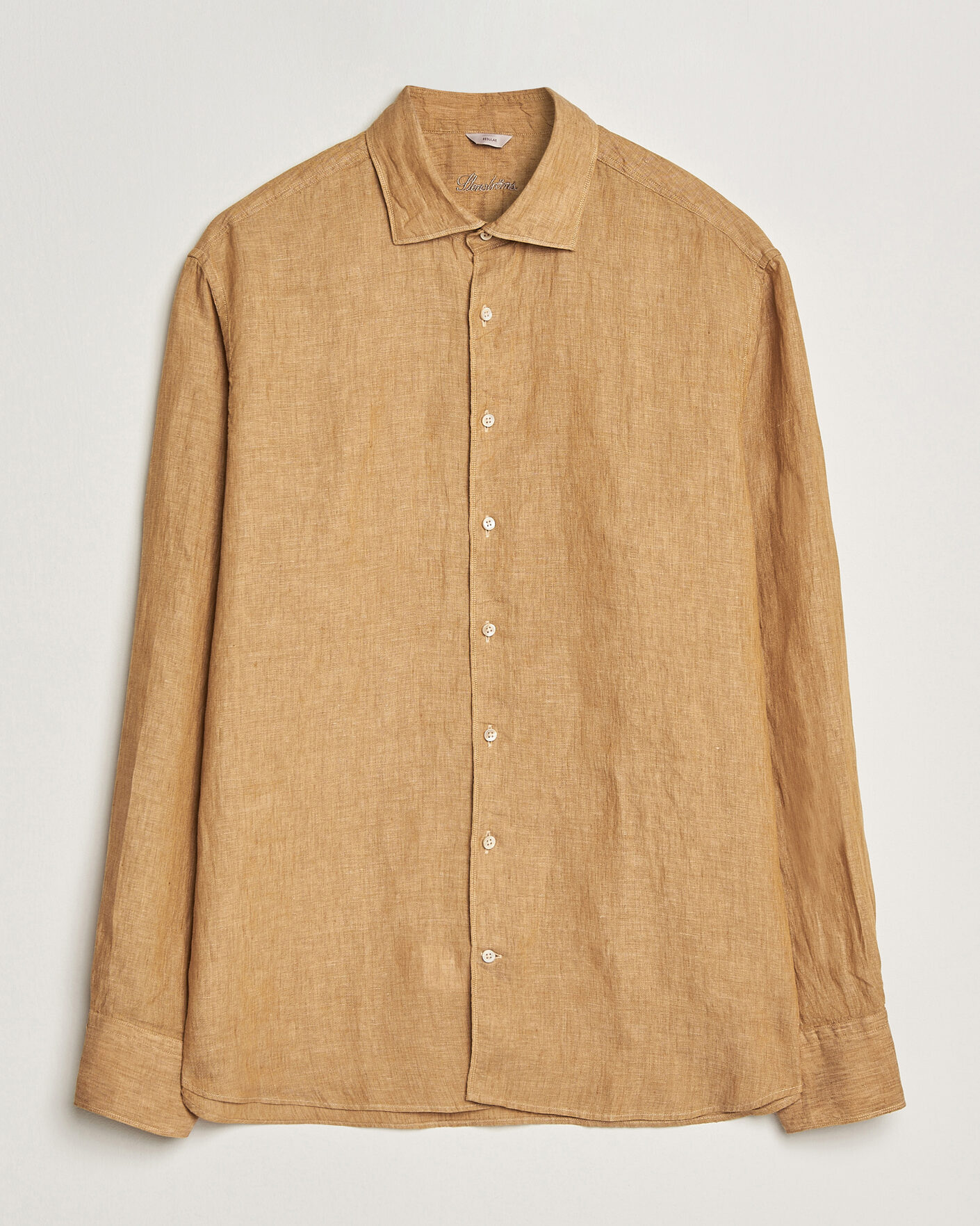 Mies | Kauluspaidat | Stenströms | Regular Fit Cut Away Linen Shirt Light Brown
